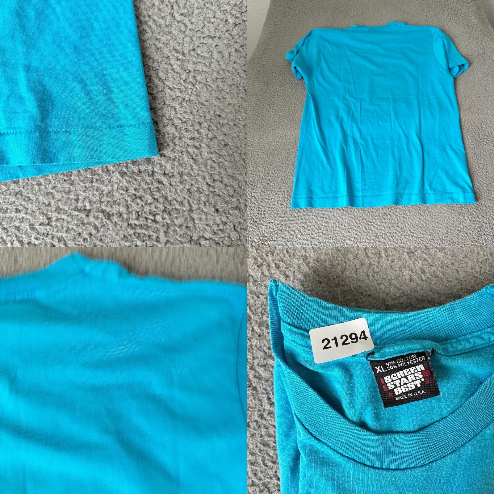 Fruit Of The Loom VINTAGE Screen Stars Shirt Mens XL Blue Teal 80s Classic Crew Neck Short Sleeve Cotton Jersey Fruit of the Loom T-Shirt Size US XL / EU 56 / 4 - 8 Thumbnail