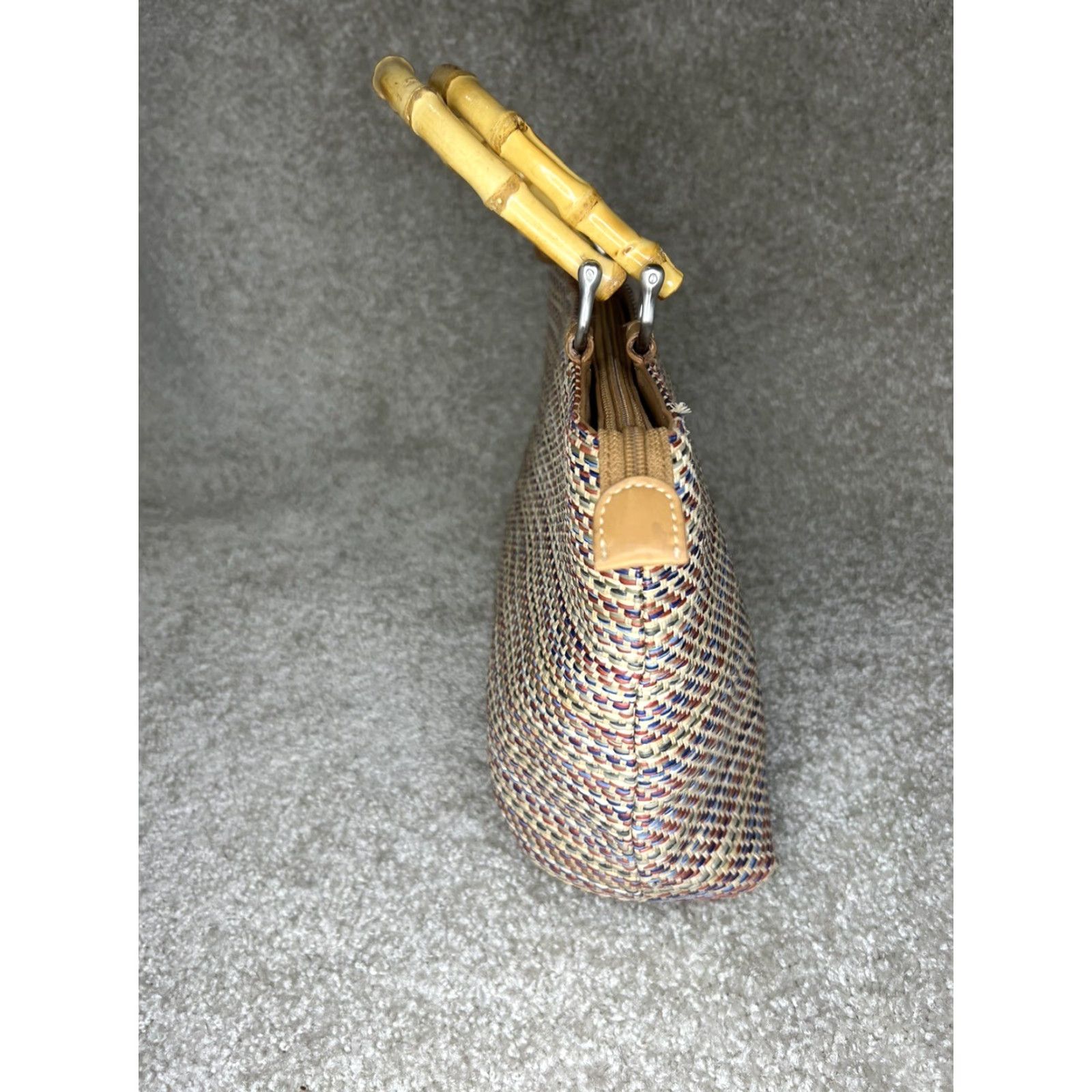 Rainbow VINTAGE Relic Handcrafted Woven Rainbow Threads Bamboo Handle Handbag Size ONE SIZE - 5 Thumbnail