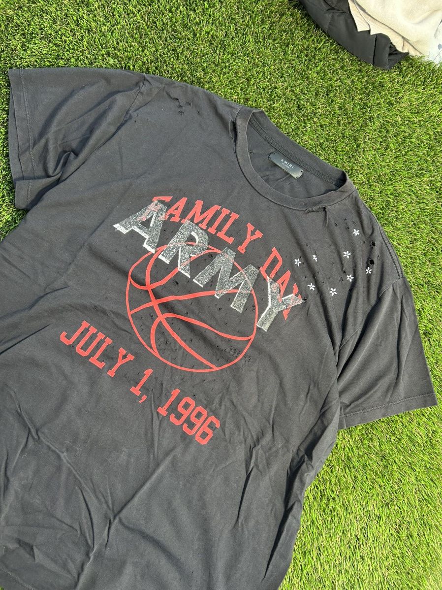 Amiri Amiri Distressed Basketball Family Day Black Tee Size US XXL / EU 58 / 5 - 1 Thumbnail