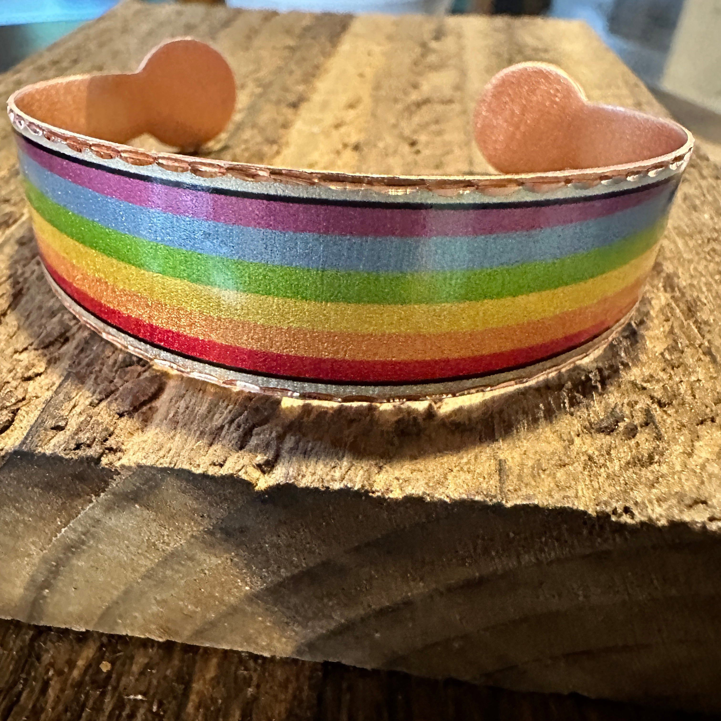 Other Handmade Boho Copper Wide Cuff Bracelet, Diamond Cut Rainbow Size ONE SIZE - 1 Thumbnail