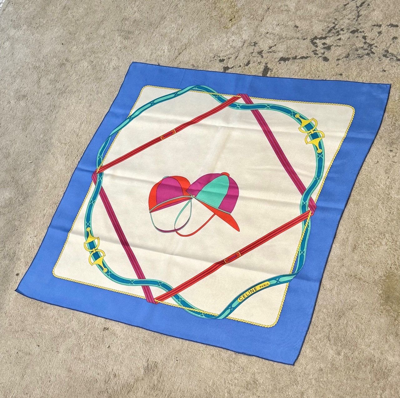 Celine Celine Vintage Ivory Blue Hat Print Silk Square Scarf Size ONE SIZE - 8 Thumbnail