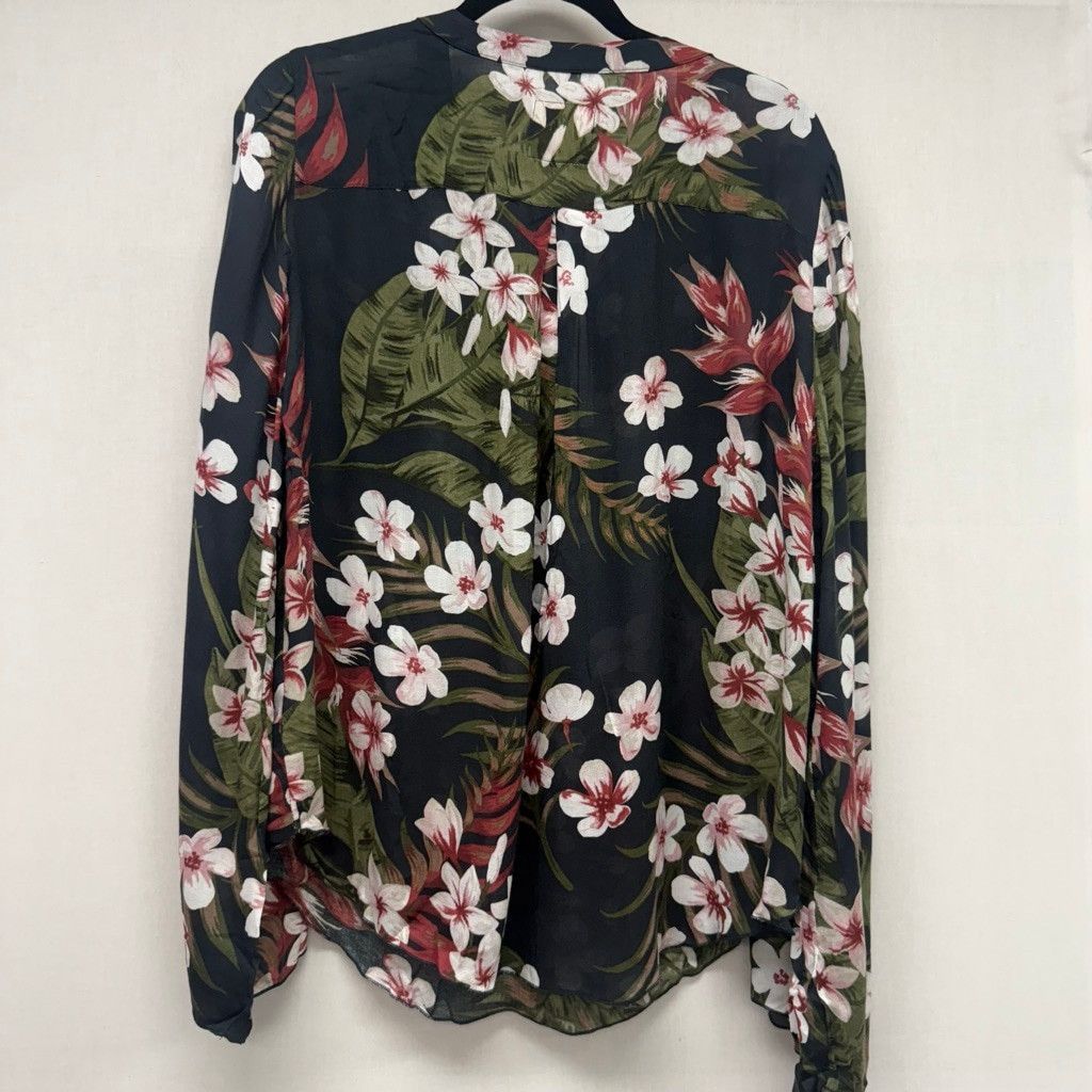 Chaser Brand Women's Chaser L Black White Tropical Long Sleeve Blouse Size L / US 10 / IT 46 - 2 Thumbnail