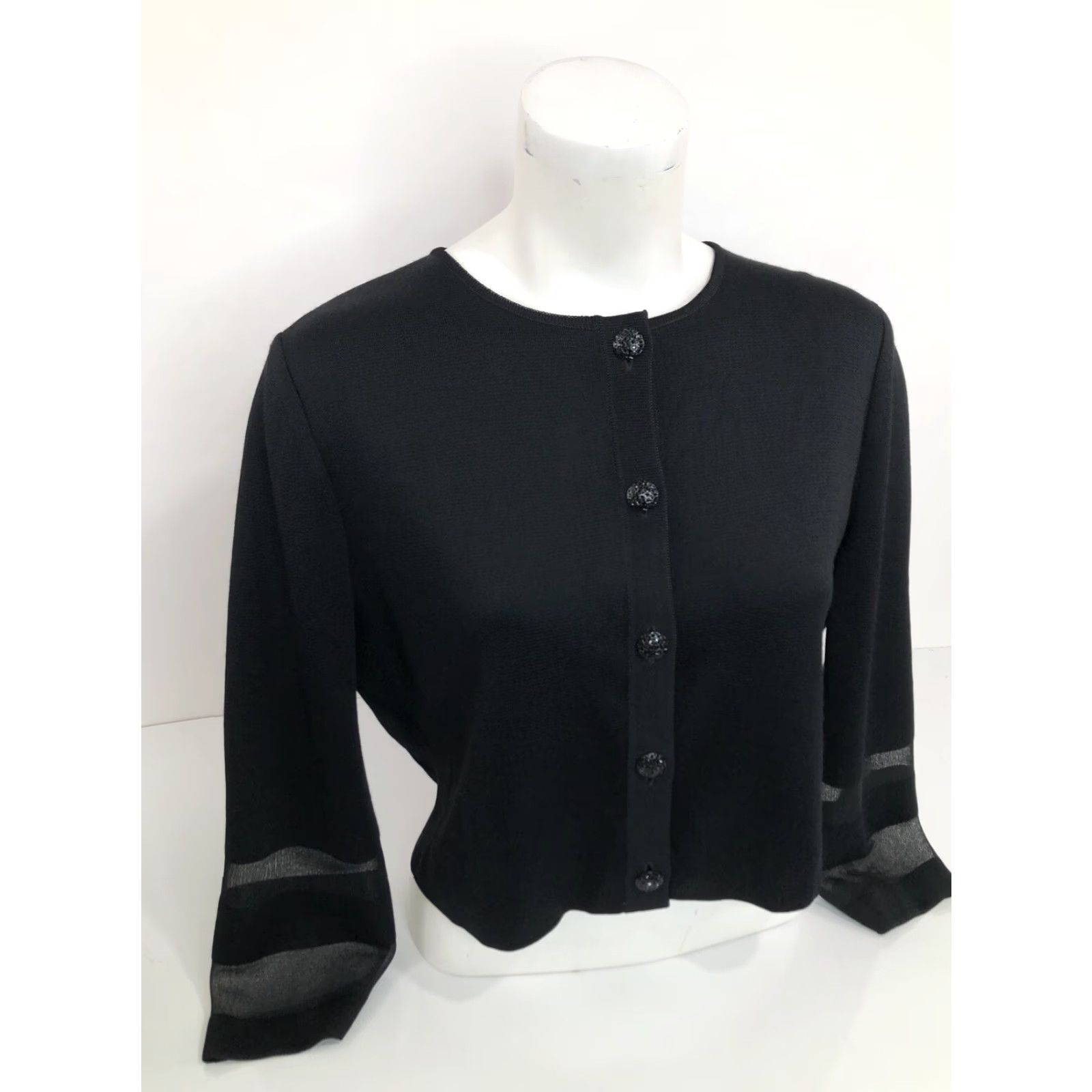 St. John ST. JOHN Womens M Knitted in USA Crop Wool Blend Cardigan Sweater EXCELLENT Black USA Knit Cardigan M Womens Jeans? Size M / US 6-8 / IT 42-44 - 2 Thumbnail