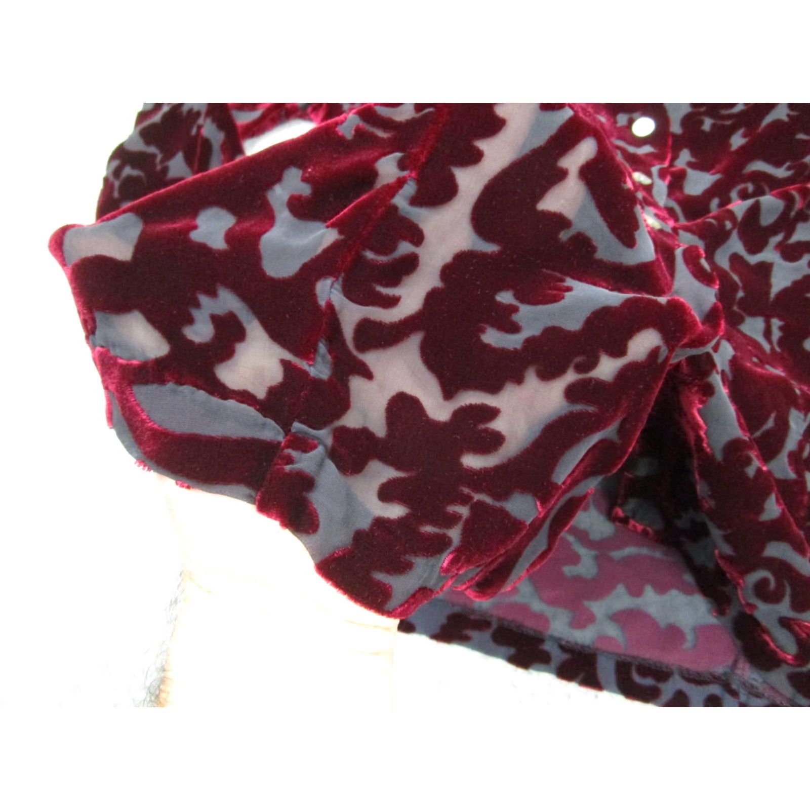 Merona VINTAGE Merona Shirt Womens XS Red Burnout Velvet Floral Sheer y2k Whimsigoth Fairy Boho Size XS / US 0-2 / IT 36-38 - 4 Thumbnail