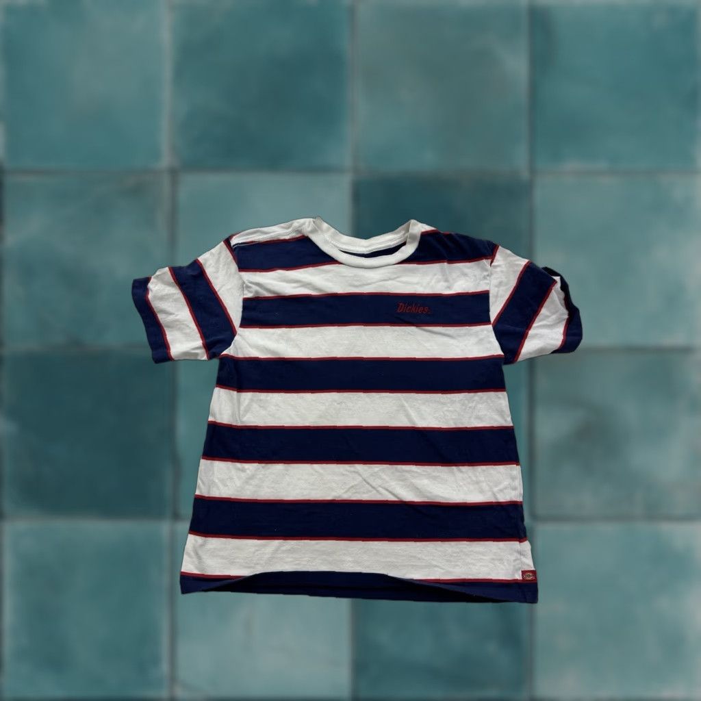 Dickies Dickies Shirt Womens Small White Blue Striped Short Sleeve Crew Neck Pullover Size S / US 4 / IT 40 - 1 Thumbnail