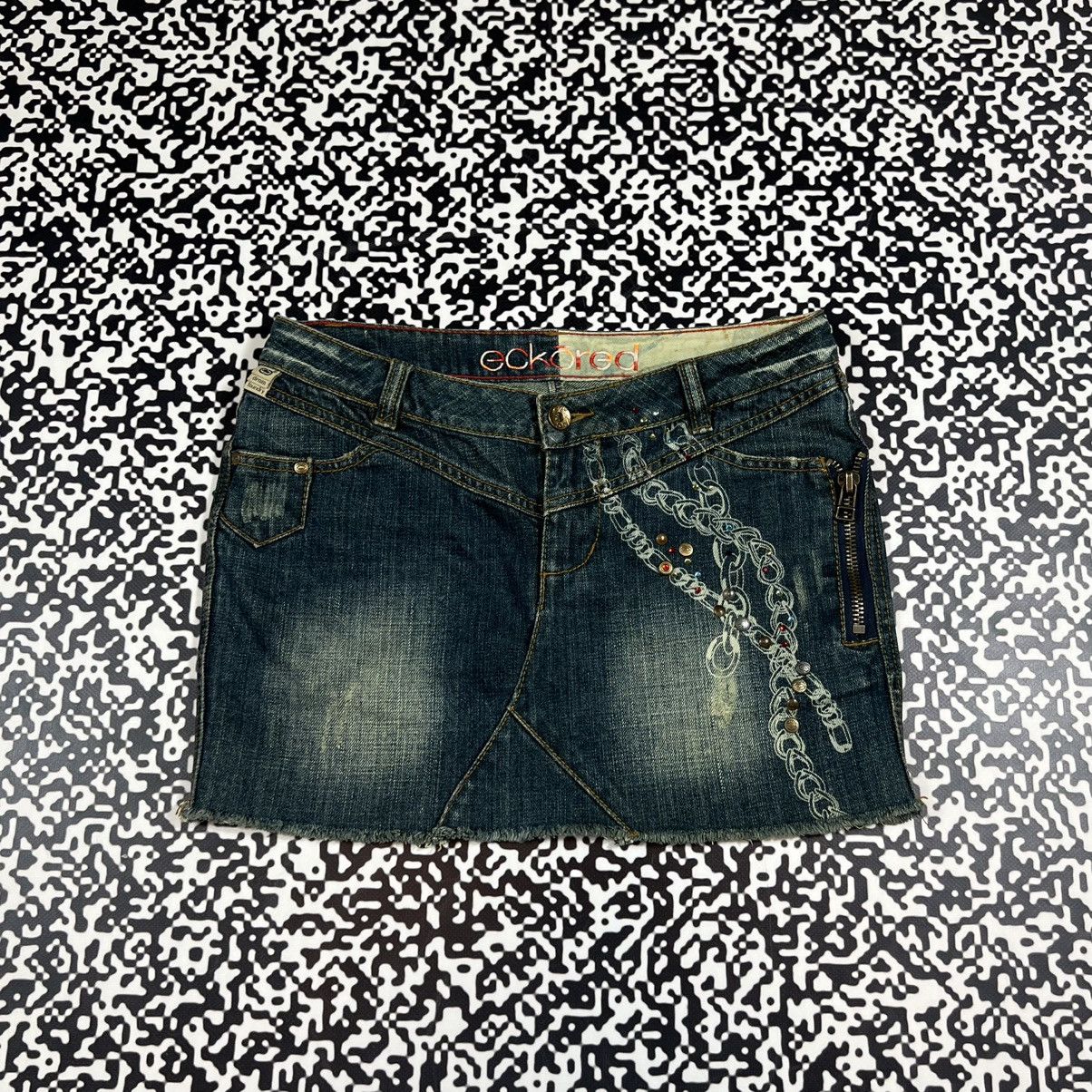 Ecko Unltd. Vintage Y2K Ecko Red Unlimeted Chain Logo Denim Mini Skirt Size 28" / US 6 / IT 42 - 4 Thumbnail