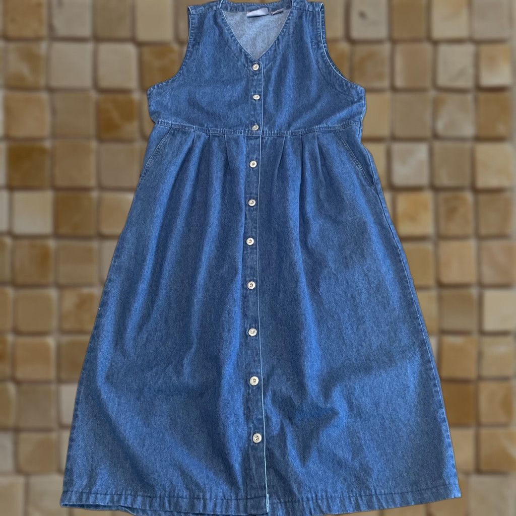 Vintage VINTAGE Premier International Maxi Dress for Women, Size Medium, Blue, Sleeveless, Button Closure, Pockets Size 32" / US 10 / IT 46 - 1 Thumbnail