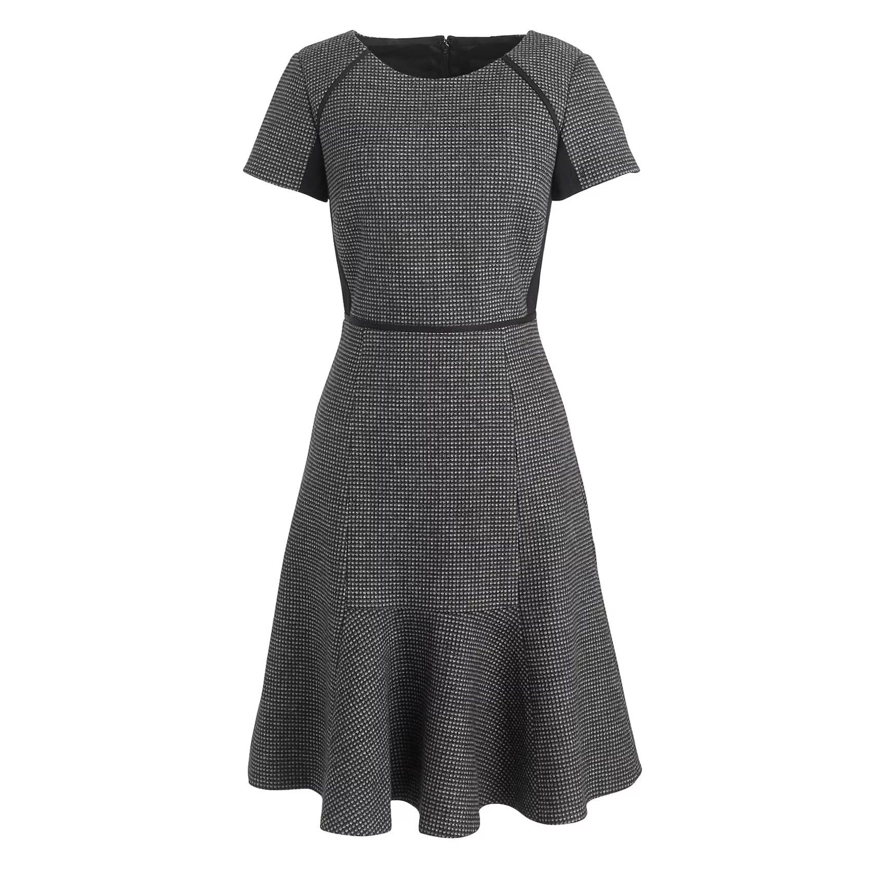 J.Crew J.Crew Checkered Flutter Dress Size 4 Black Gray Tweed Ponte Fit Flare Career Dress Women Short Sleeve Knee Length Round Neck Size S / US 4 / IT 40 - 3 Thumbnail