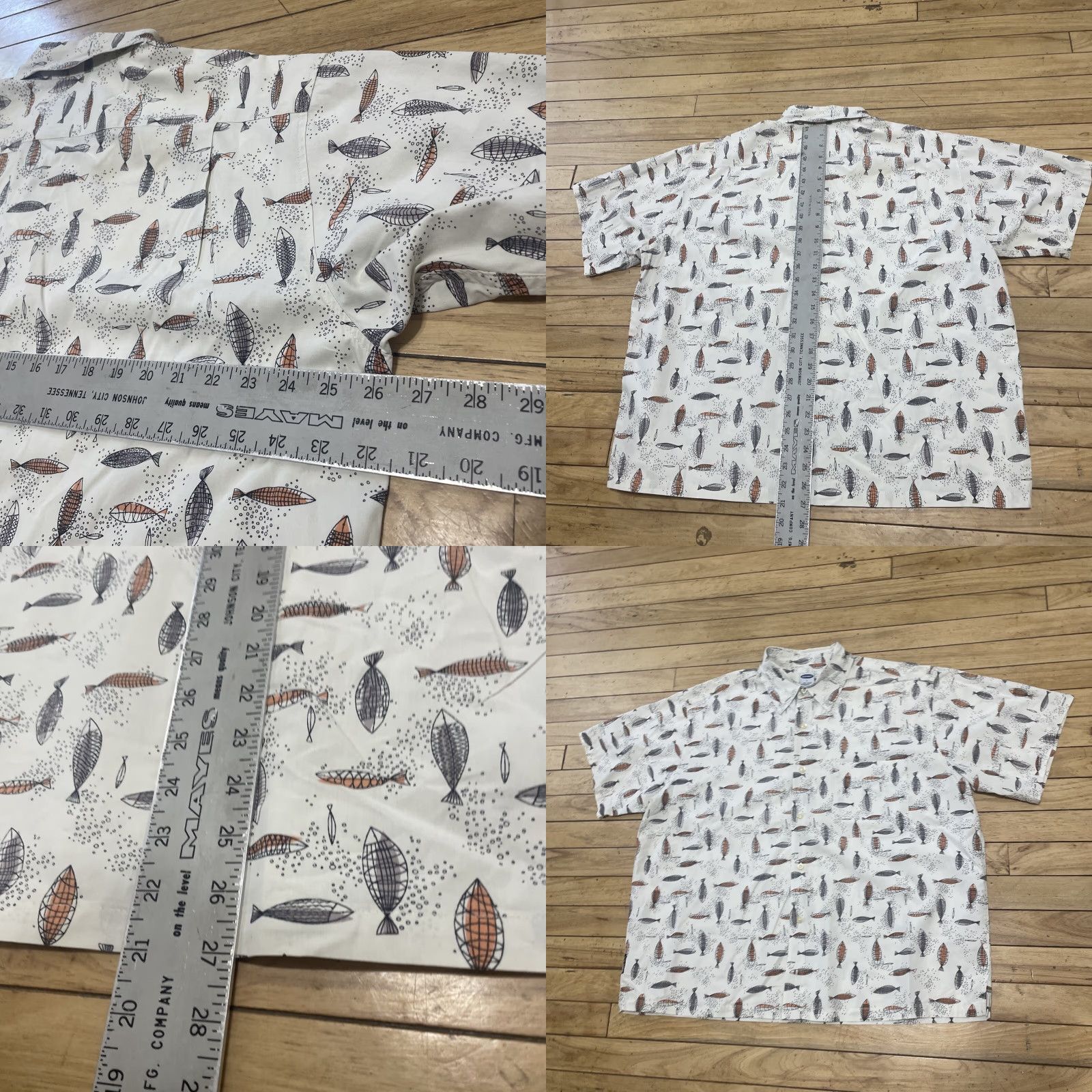 Old Navy VINTAGE Old Navy Camp Button Shirt Men L Geometric Fish Cream Orange Print Point Collar Size US L / EU 52-54 / 3 - 8 Thumbnail