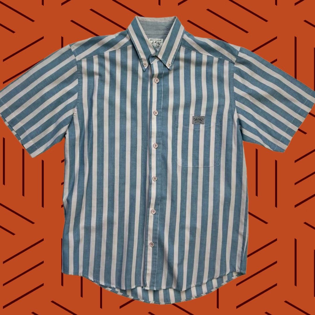 Vintage VINTAGE Britannia Button-Down Shirt Striped Blue Men M Short Sleeve Button Up Kid? Size US M / EU 48-50 / 2 - 1 Thumbnail