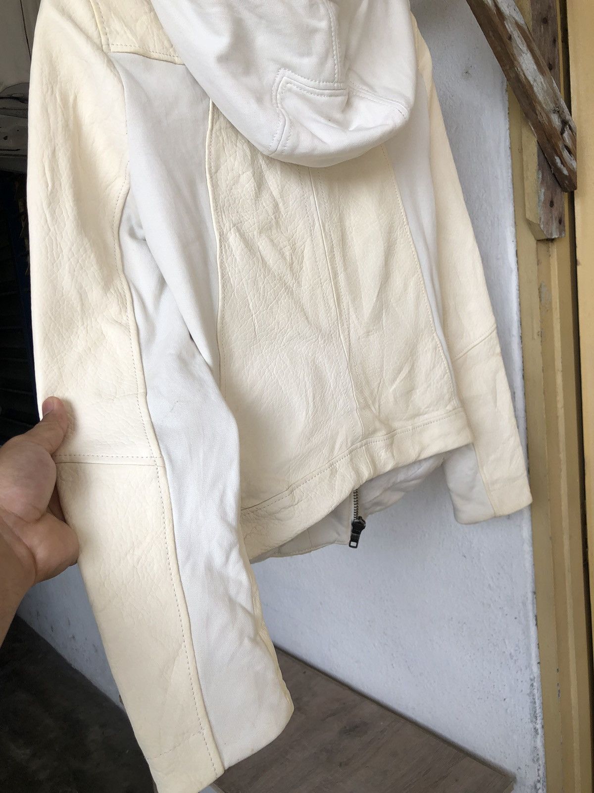 Helmut Lang Rare🔥 Helmut Lang Distressed Half Leather Jacket Hoodie Size S / US 4 / IT 40 - 17 Thumbnail