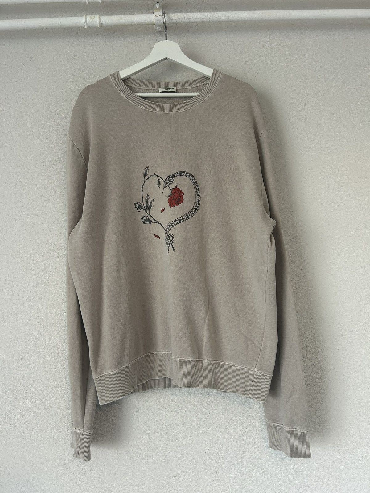 image of Saint Laurent Paris Heart / Snake Saint Laurent Sweater in Beige, Men's (Size XL)