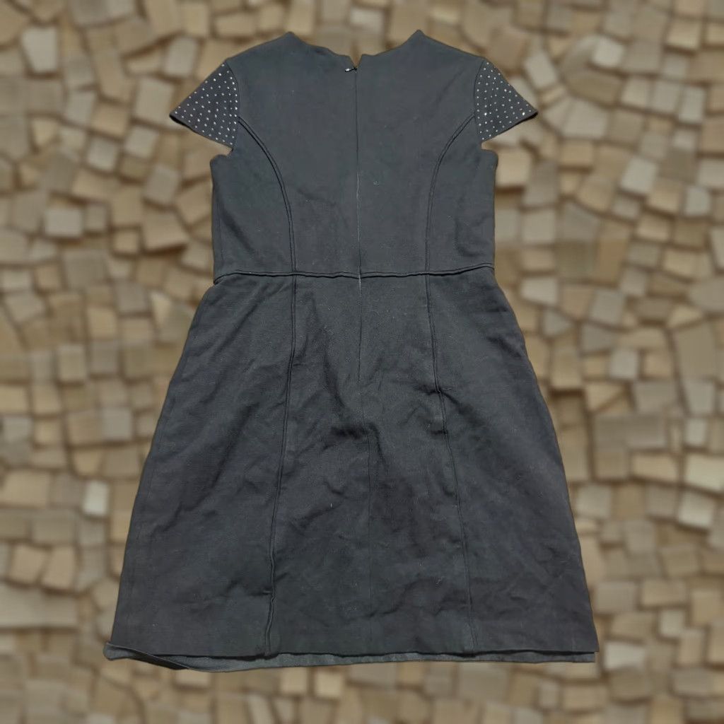 Vintage Cynthia Steffe Dress Women's Size 8 Black Gold Gems Short Sleeve Back Zip Pencil Dress Knee Length Vintage No Size 30" / US 8 / IT 44 - 1 Thumbnail