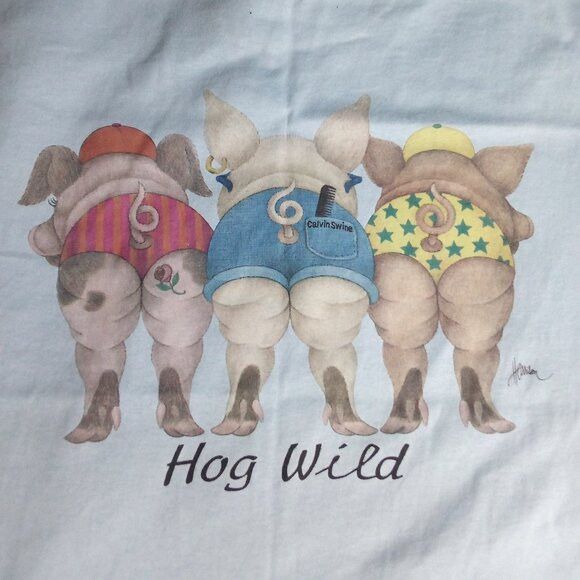 Hanes Deadstock Vintage Hog Wild Pigs Bob Harrison T-Shirt Size US L / EU 52-54 / 3 - 6 Thumbnail