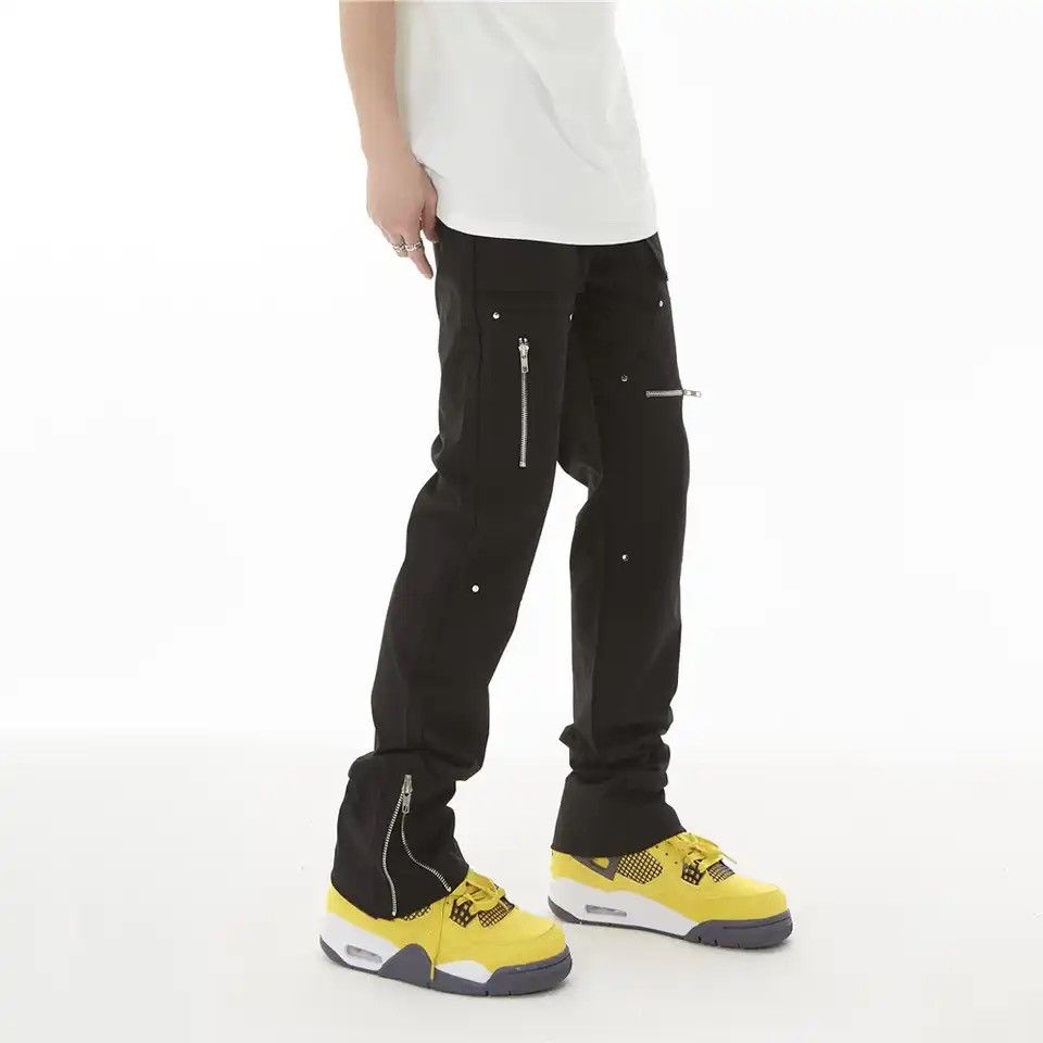 Cargo Pants Men Black Unisex Dungarees Trousers Wide Leg