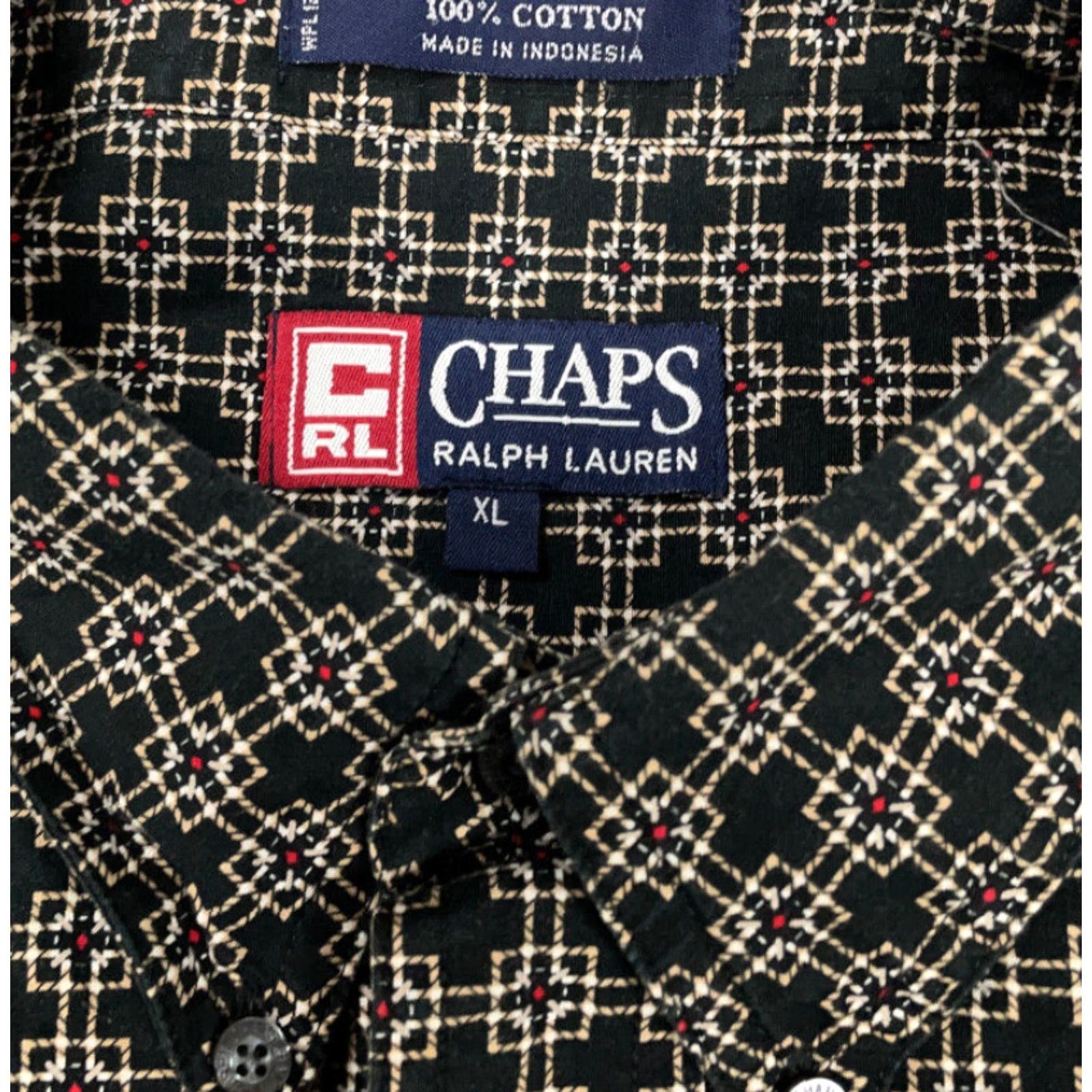 Chaps VINTAGE Chaps Ralph Lauren Black Geometric All Over Print Shirt Retro 90s XL Button-Front Mens Size US XL / EU 56 / 4 - 5 Thumbnail