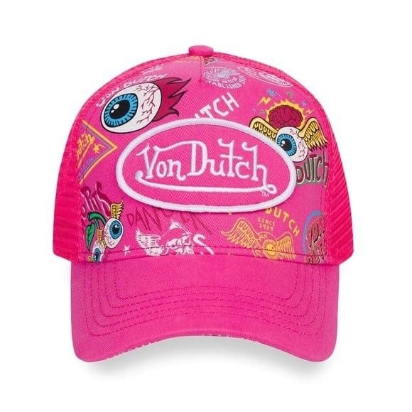 NWT VON DUTCH JAX HOT PINK ALL OVER PRINT TRUCKER HAT