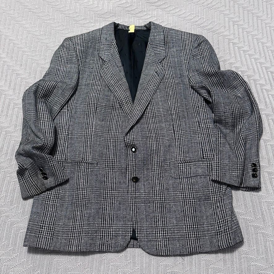 Vintage Vintage black and white glen check plaid silk blazer Size 46R - 1 Thumbnail