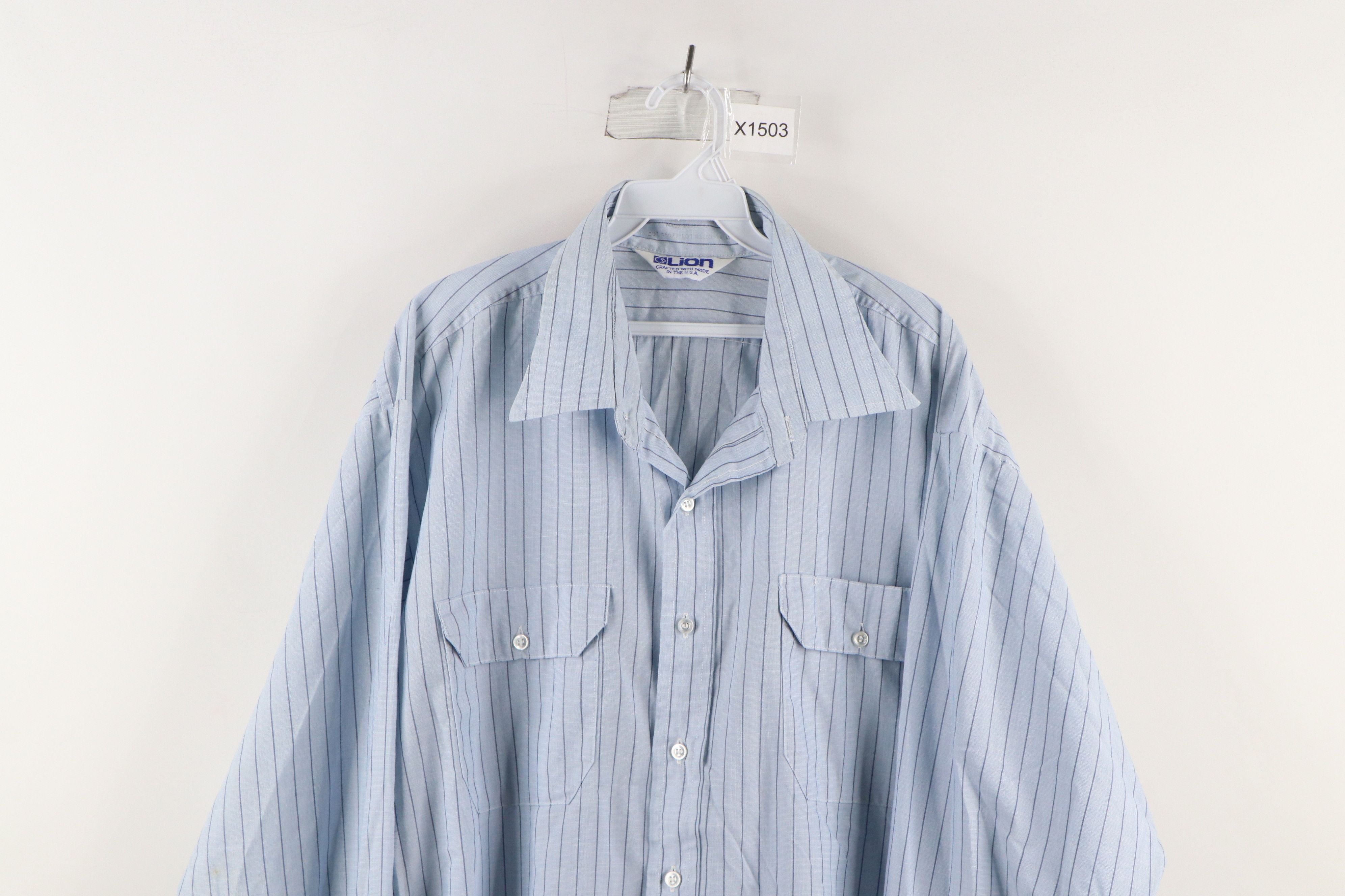 Vintage Vintage 70s Streetwear Work Mechanic Button Shirt Blue USA Size US XL / EU 56 / 4 - 2 Thumbnail
