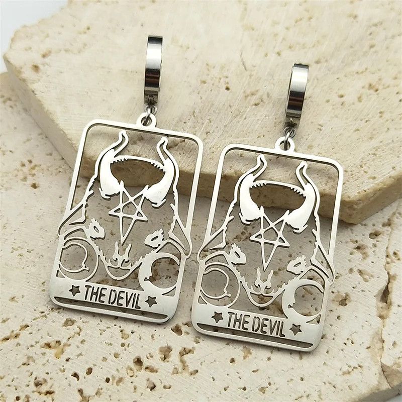 Jewelry Goat Sheep Head Pentacle Hoop Earrings Jewelry Gift Size ONE SIZE - 2 Thumbnail