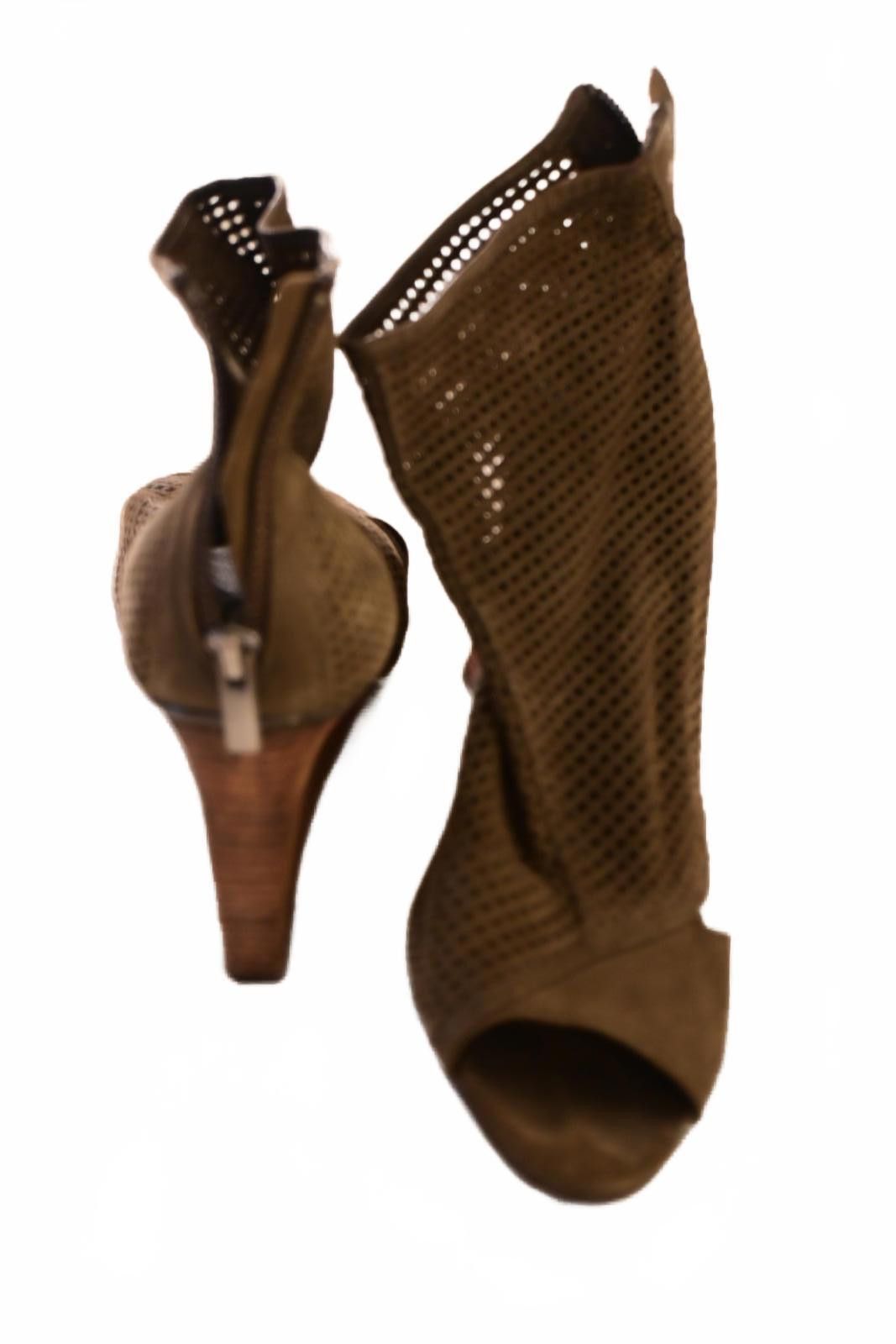 Pelle Pelle Pelle Olive Green/Brown Perforated Peep Toe Wedge Booties 8 Size US 8 / IT 38 - 3 Thumbnail