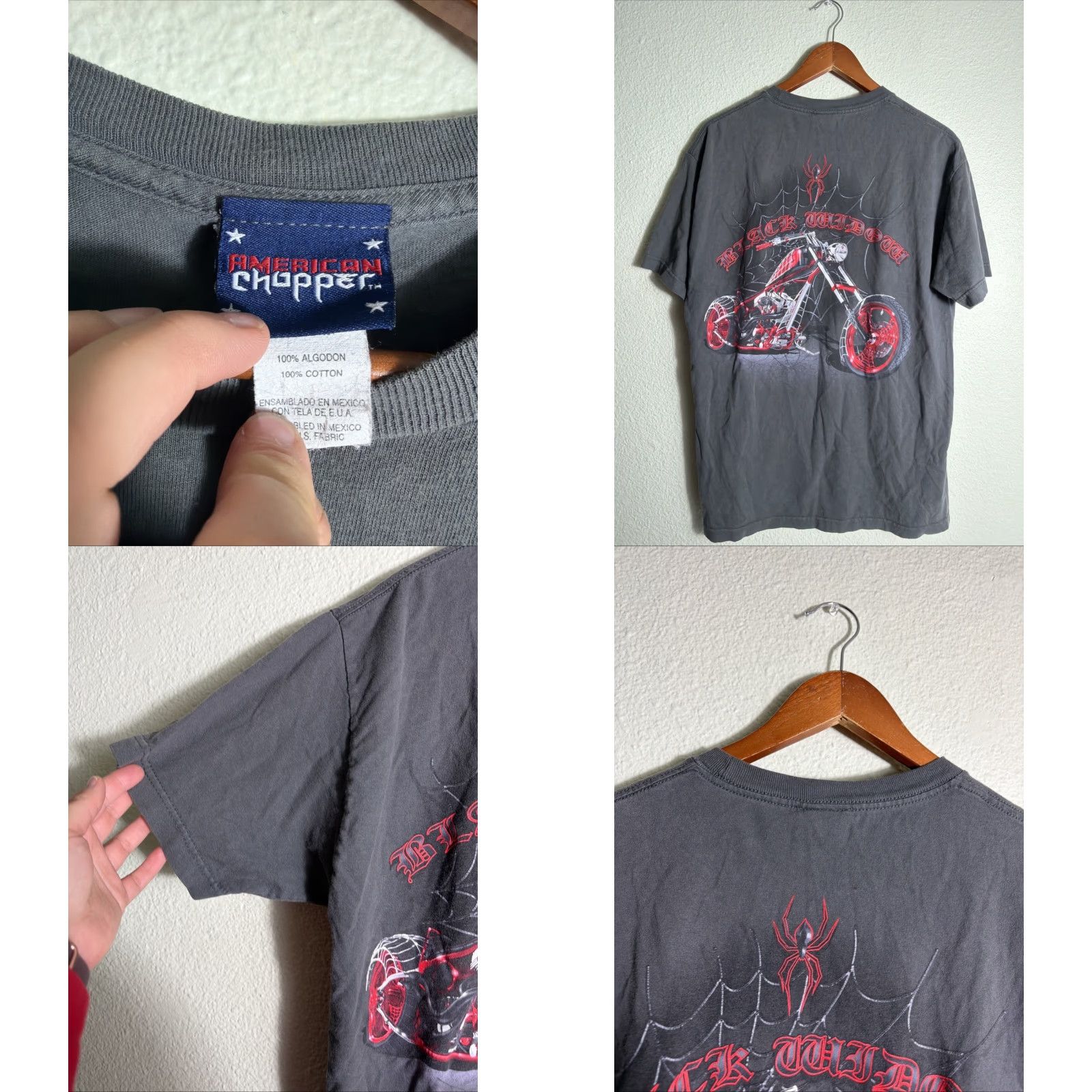 Vintage VINTAGE American Chopper Black Widow Motorcycle Graphic Shirt L Gray Unisex 30” Length 23” Chest Large Stains Size US L / EU 52-54 / 3 - 8 Thumbnail