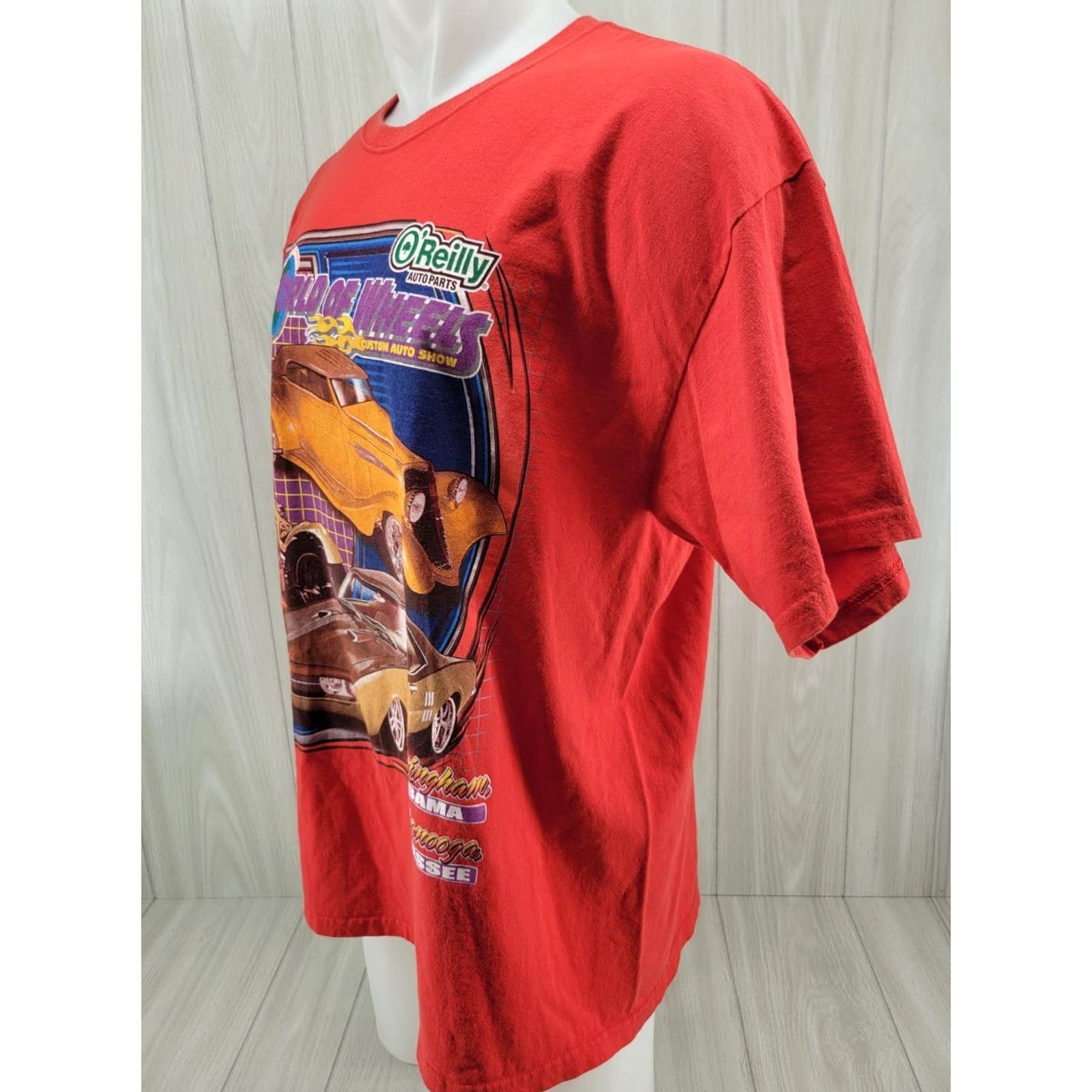 Gildan O'Reilly Shirt Mens XL 2012 World of Wheels Custom Car TN AL Auto Show Red Shirt Mens XL Red Cars Size US XL / EU 56 / 4 - 3 Thumbnail