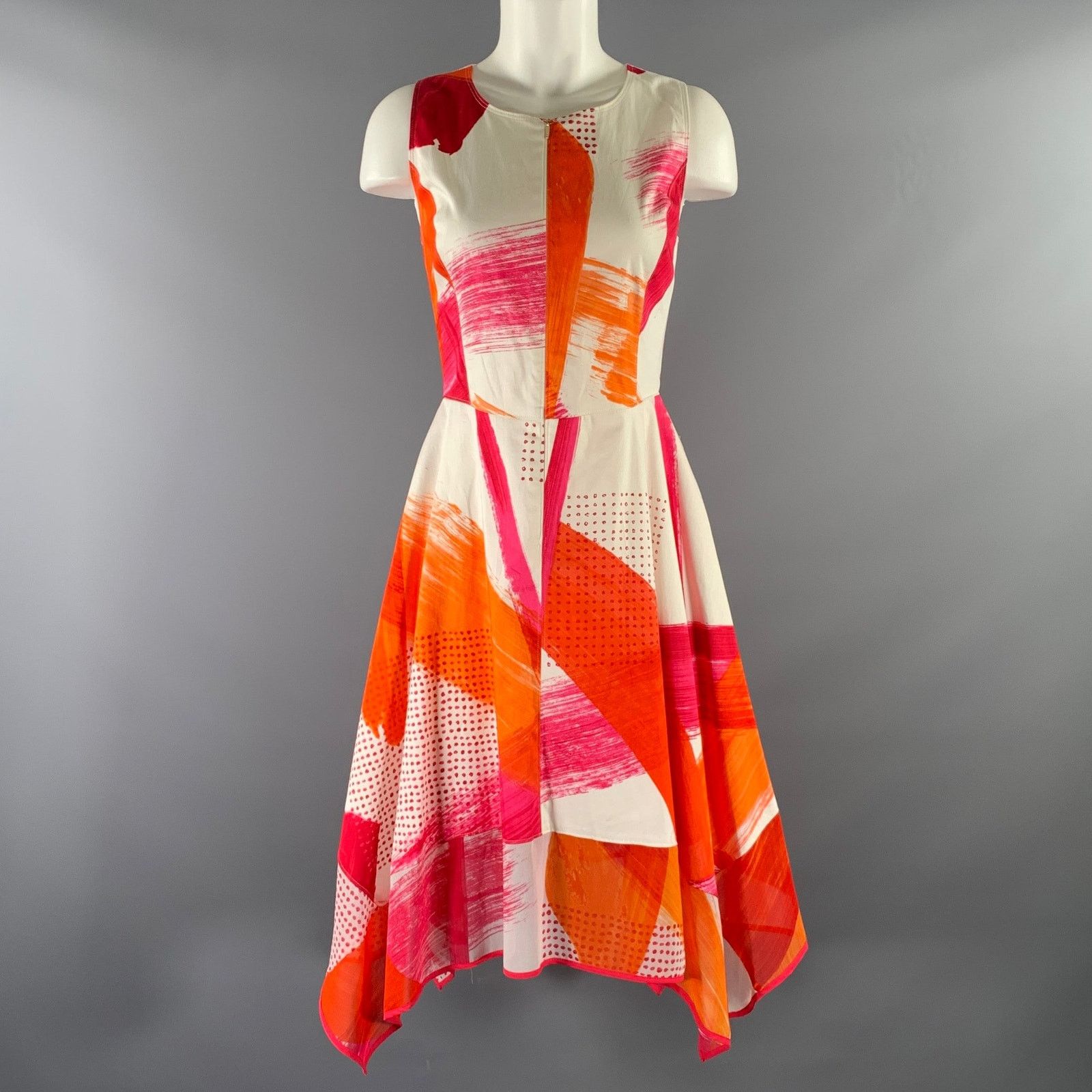 Donna Karan DONNA KARAN SS 2018 M Orange Fuchsia Geometric A-Line Dress Size M / US 6-8 / IT 42-44 - 1 Thumbnail