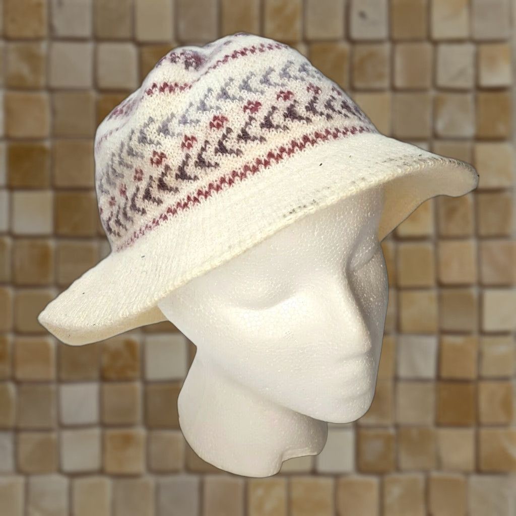 Vintage Vintage Women's 80s Knit Brim Bucket Hat Size Medium M White Winter Cap Warm Size ONE SIZE - 1 Thumbnail