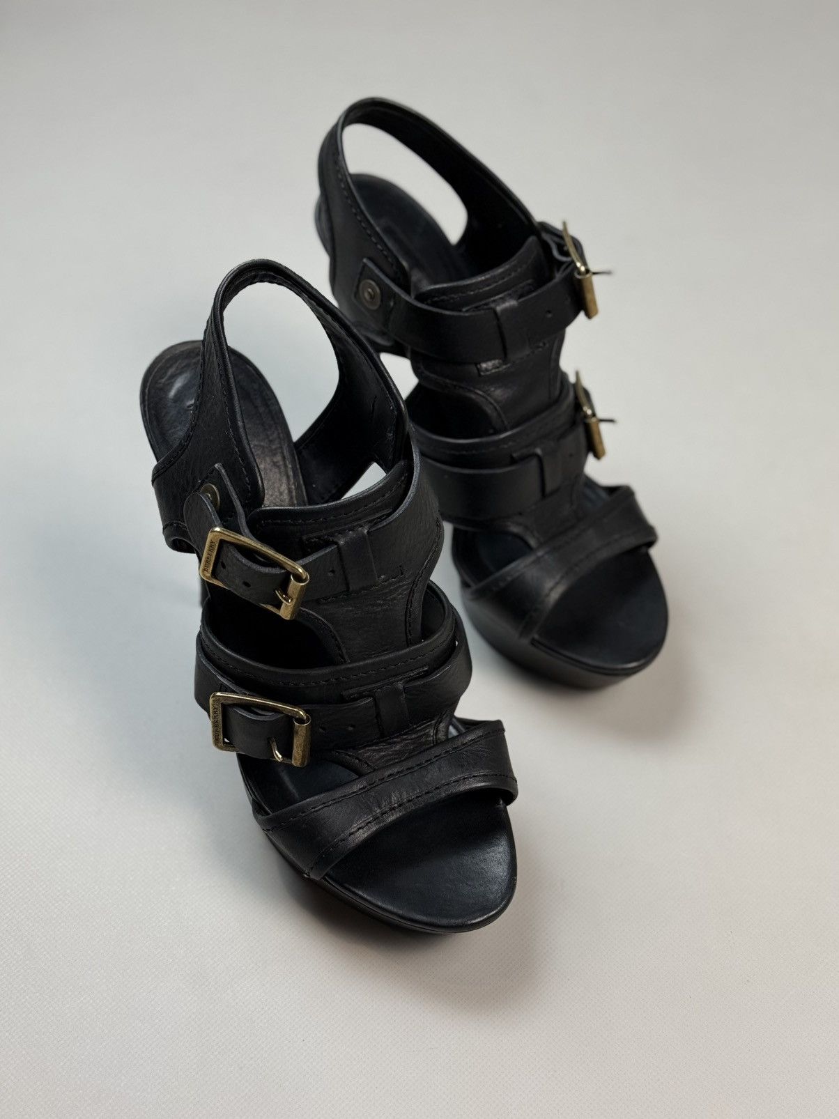 Burberry Burberry Black Leather Strappy Stiletto Buckle Heels Shoes Size US 10 / IT 40 - 2 Thumbnail