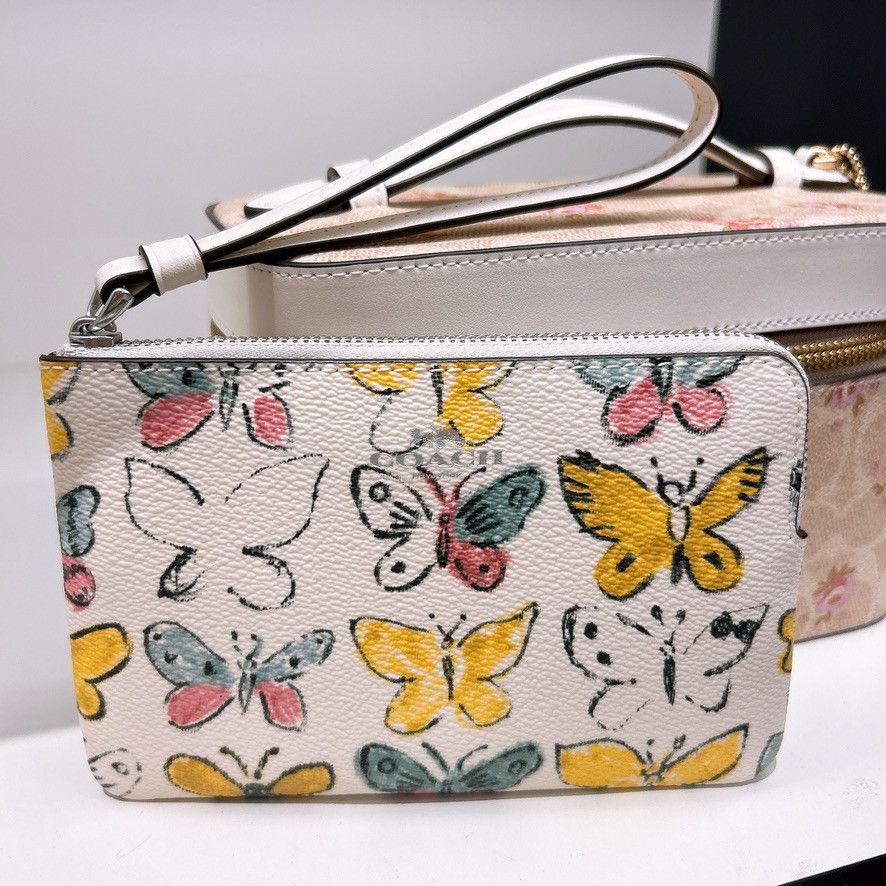 Coach Corner Zip Wristlet With Butterfly Print CAQ55 Size ONE SIZE - 1 Thumbnail