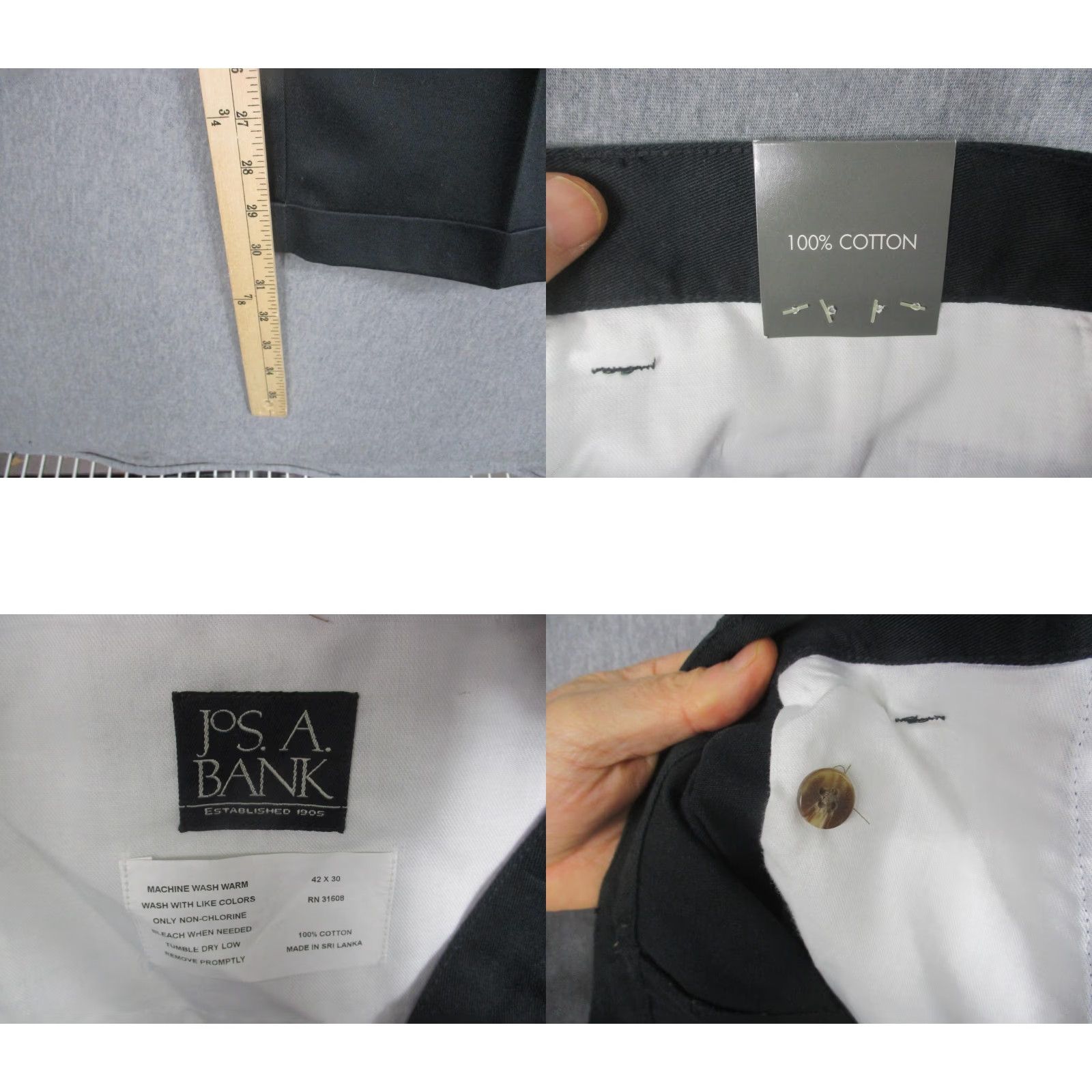 Jos. A. Bank Jos. A. Bank Pants Mens 42x30 Black Cotton Pleated Chino Classic Fit Dress Size US 42 / EU 58 - 8 Thumbnail