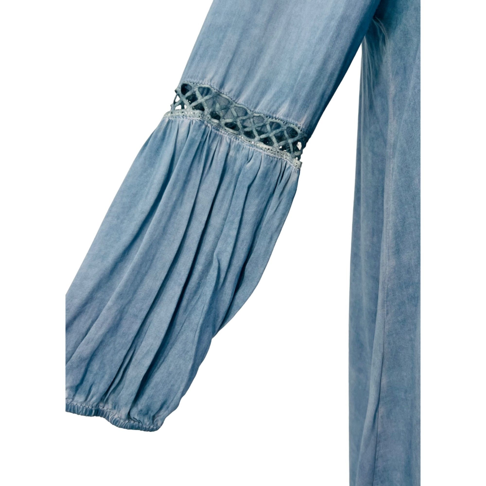 Other Dusty Blue Crochet Trim Relaxed Tunic Mini Shirt Dress | Coa Size S / US 4 / IT 40 - 4 Thumbnail