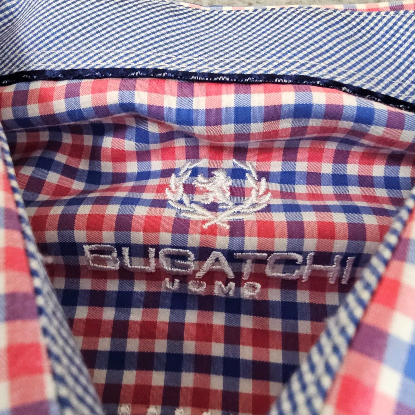 BUGATCHI Bugatchi Uomo Dress Shirt Mens 15 32/33 Blue Pink Gingham Check Woven Cotton Multi Size 40R - 4 Thumbnail
