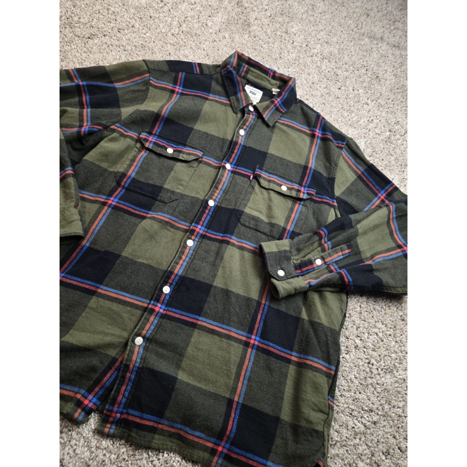 Levi's Levi's Jackson Worker Flannel Shirt XL Green Plaid Long Sleeve Relaxed Fit Mens Button-Up | Cotton Flannel | Vintage: No Size US XL / EU 56 / 4 - 2 Thumbnail