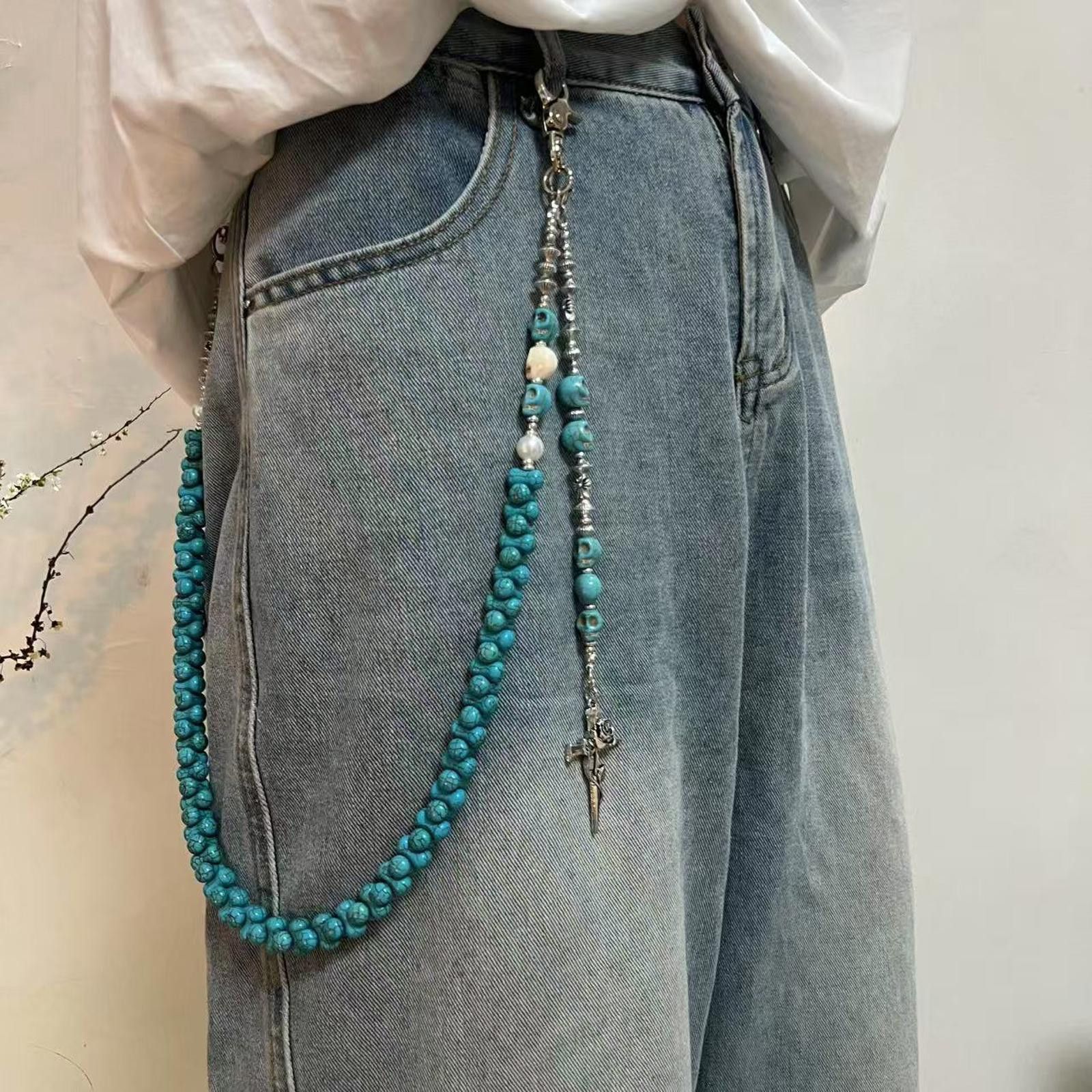 Jewelry Turquoise Beaded Chain with Skull Jewelry Size ONE SIZE - 3 Thumbnail