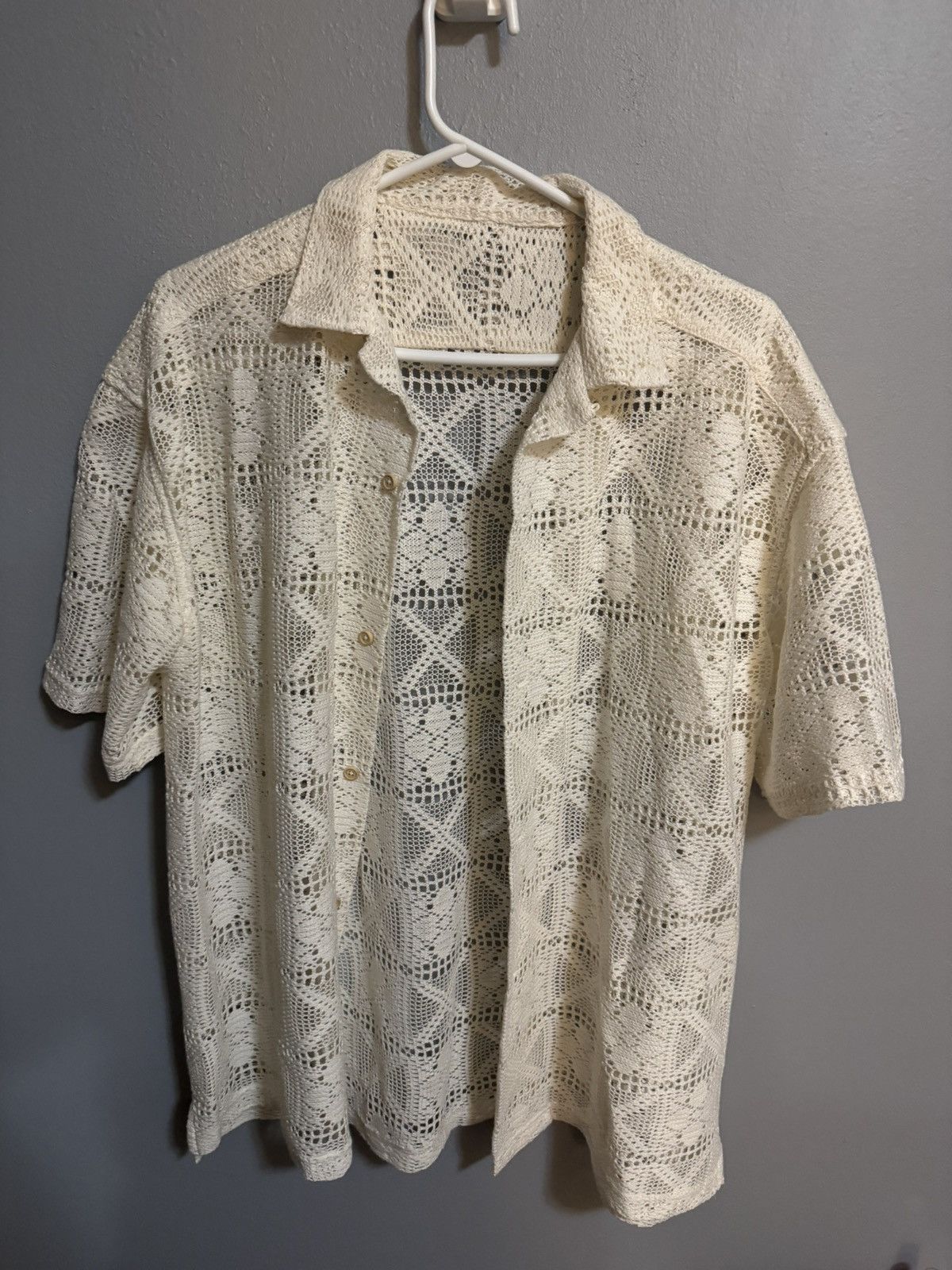Japanese Brand Sense of Place Cream Woven Lace Shirt Size US M / EU 48-50 / 2 - 1 Thumbnail