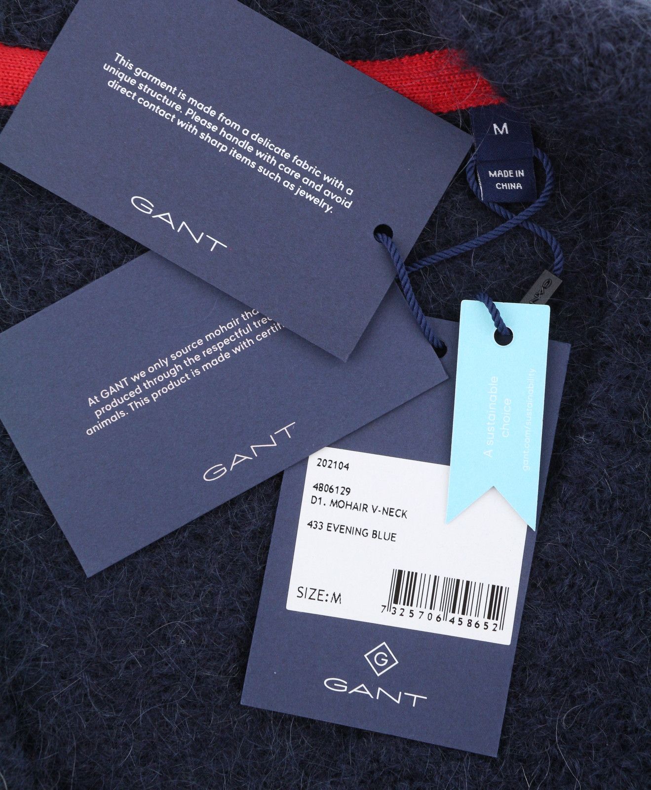 Gant MOHAIR V-NECK M Evening Blue Wool Blend Jumper 87228 Size M / US 6-8 / IT 42-44 - 7 Thumbnail