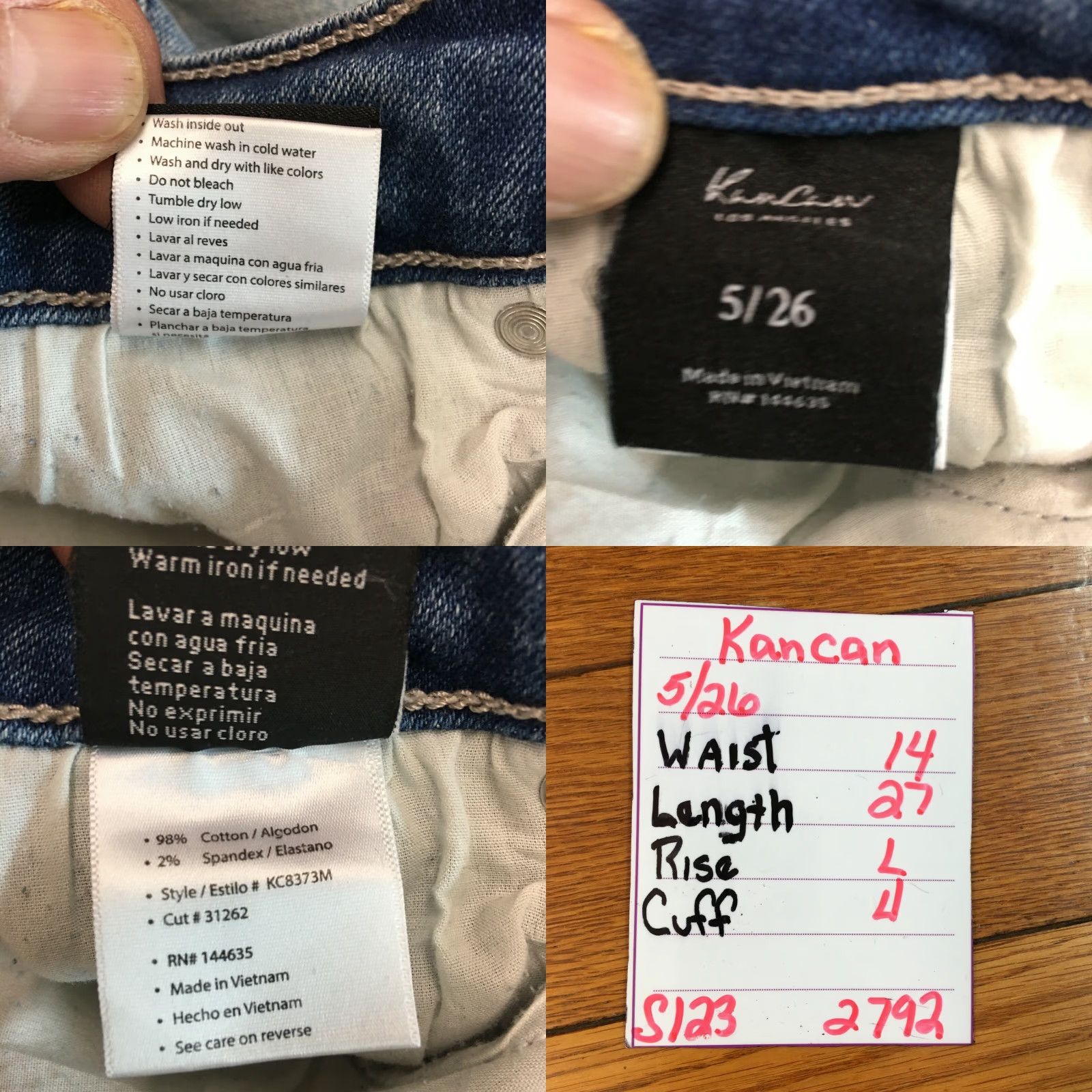Vintage Kancan Jeans 5/26 Blue Skinny Distressed Flat Front Casual Womens Size 27" / US 4 / IT 40 - 8 Thumbnail