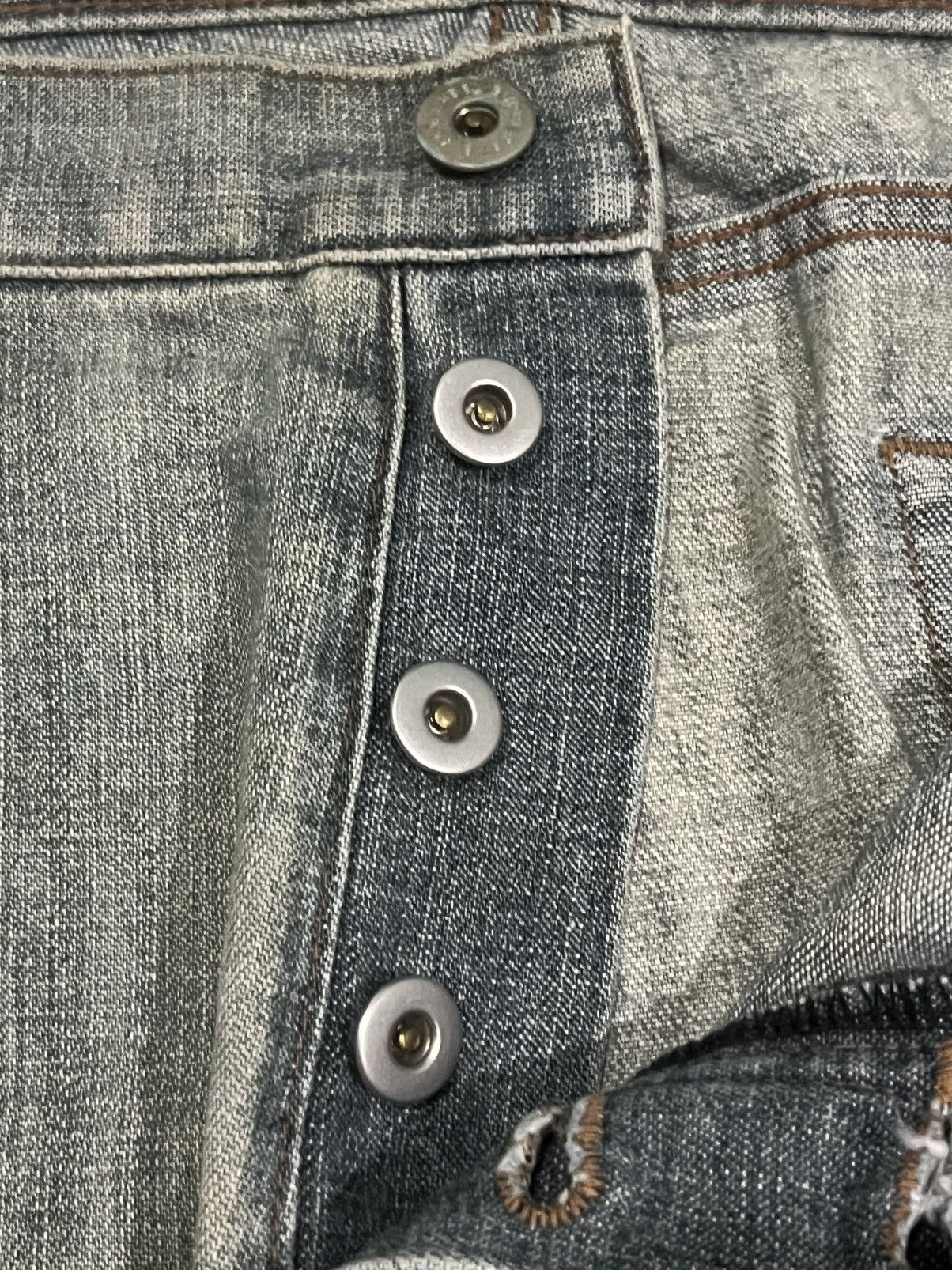 Black Label × Burberry ⚡️Sick⚡️Burberry Black Label Mud Wash Distress Buttonfly Jeans Size US 35 - 6 Thumbnail