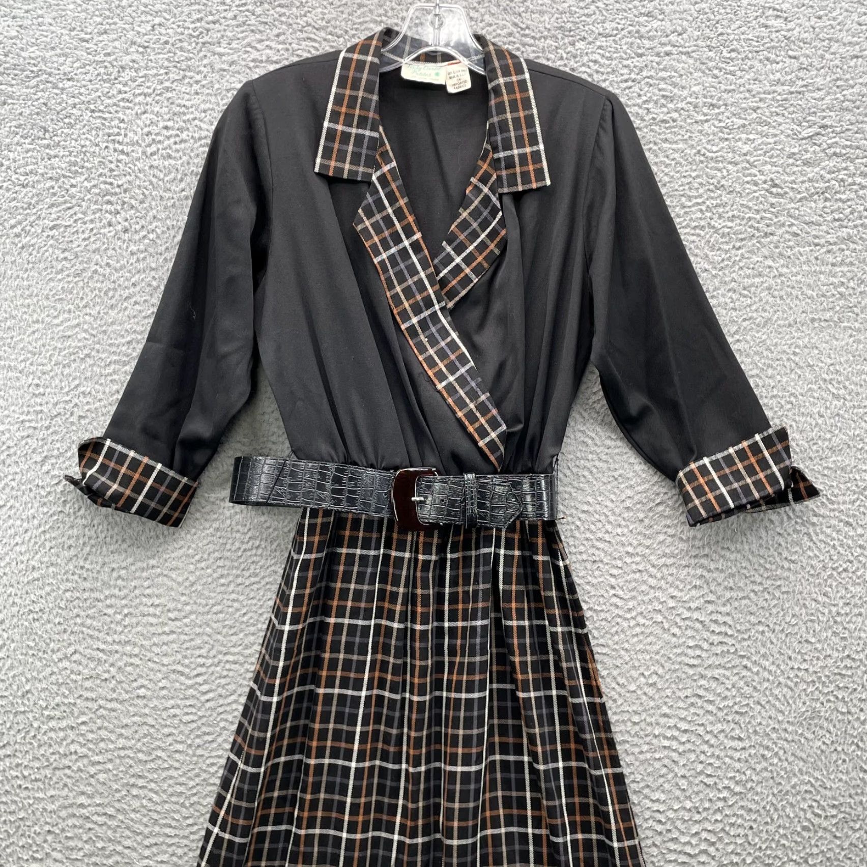 Vintage VTG Lady Carol Dress Women's Small Belted Plaid Secretary 80's Midi Black Secretary 80s Womens VTG Lady Carol Decked Belted Plaid 80s Dress Size S / US 4 / IT 40 - 3 Thumbnail