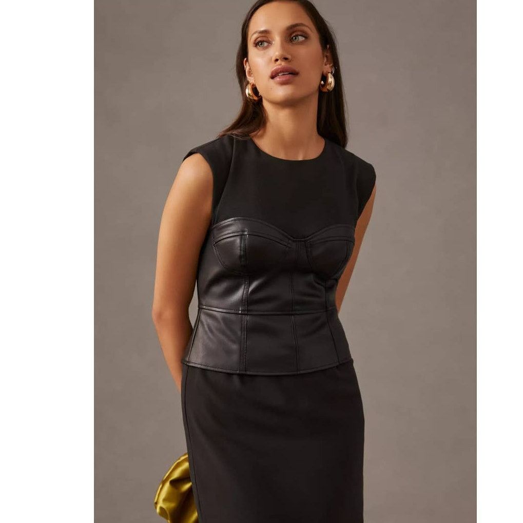 Anthropologie Maeve Faux Leather Corset Dress $180 SIZE 2