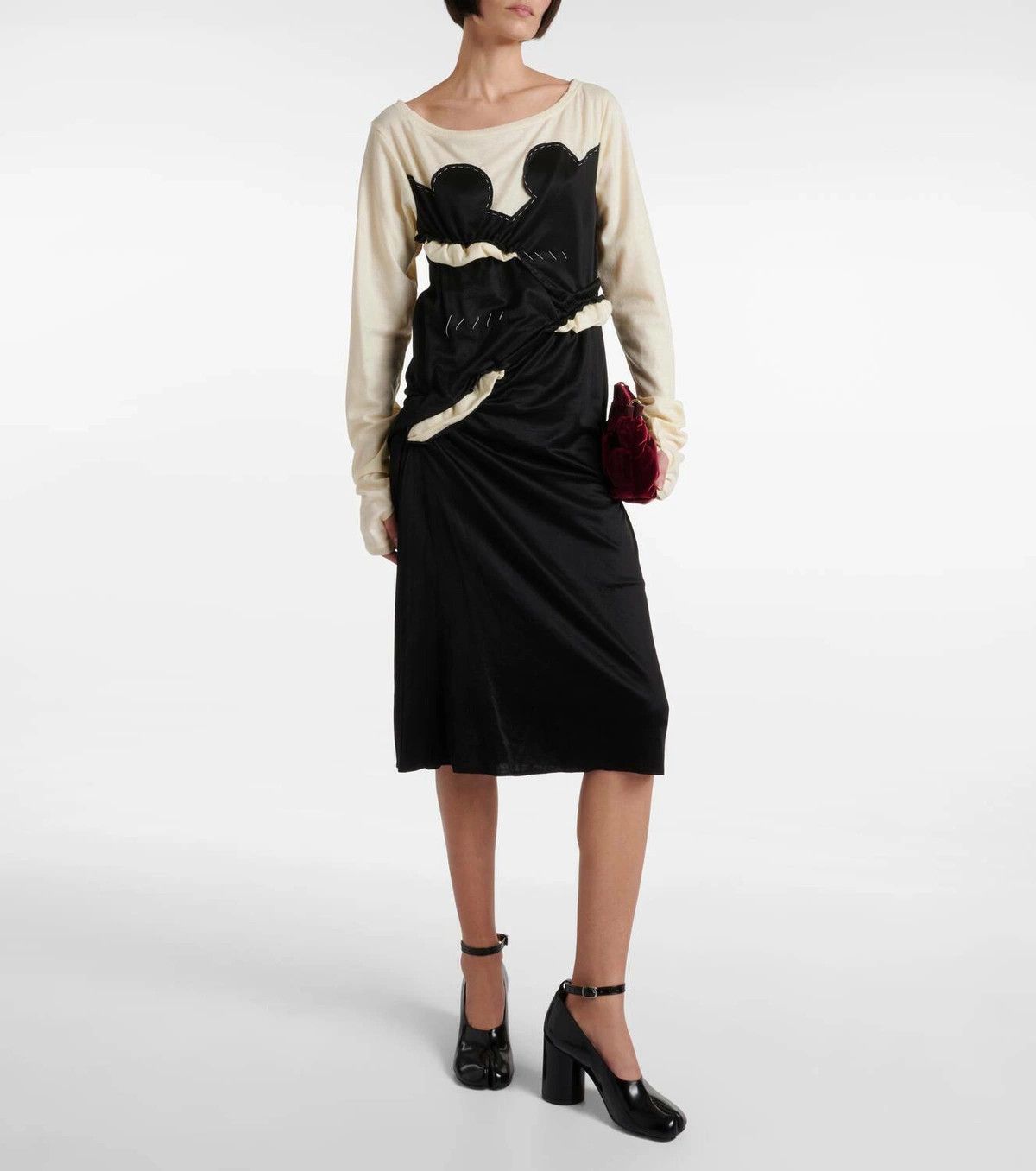 Maison Margiela o1y0625 Midi Dress in Black/Off-White Size S / US 4 / IT 40 - 6 Thumbnail