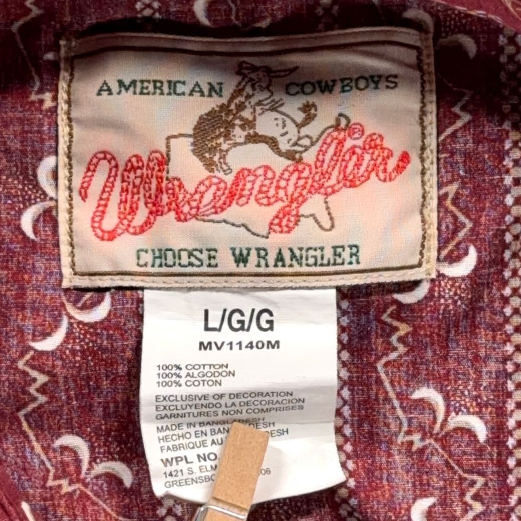 Wrangler Wrangler Western Shirt Adult LARGE Red Striped Geometric Pearl Snap Cowboy Rodeo Size US L / EU 52-54 / 3 - 4 Thumbnail