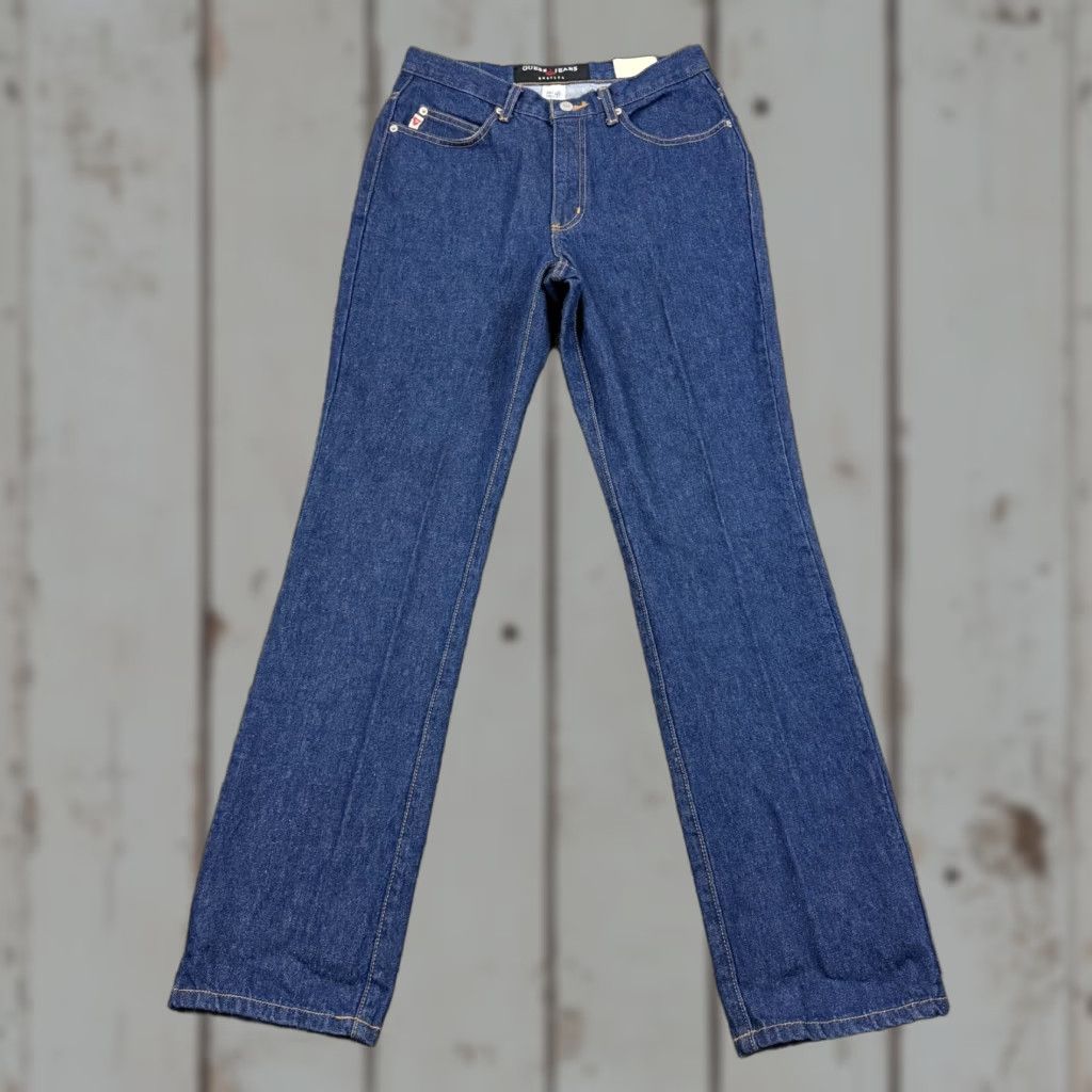 Guess VINTAGE GUESS Jeans Womens Boot Cut 31 Low Waist Dark Wash Denim 27x33 Blue 100% Cotton Regular Woman Jeans USA Logo Pockets Size 24" / US 00 / IT 34 - 1 Thumbnail
