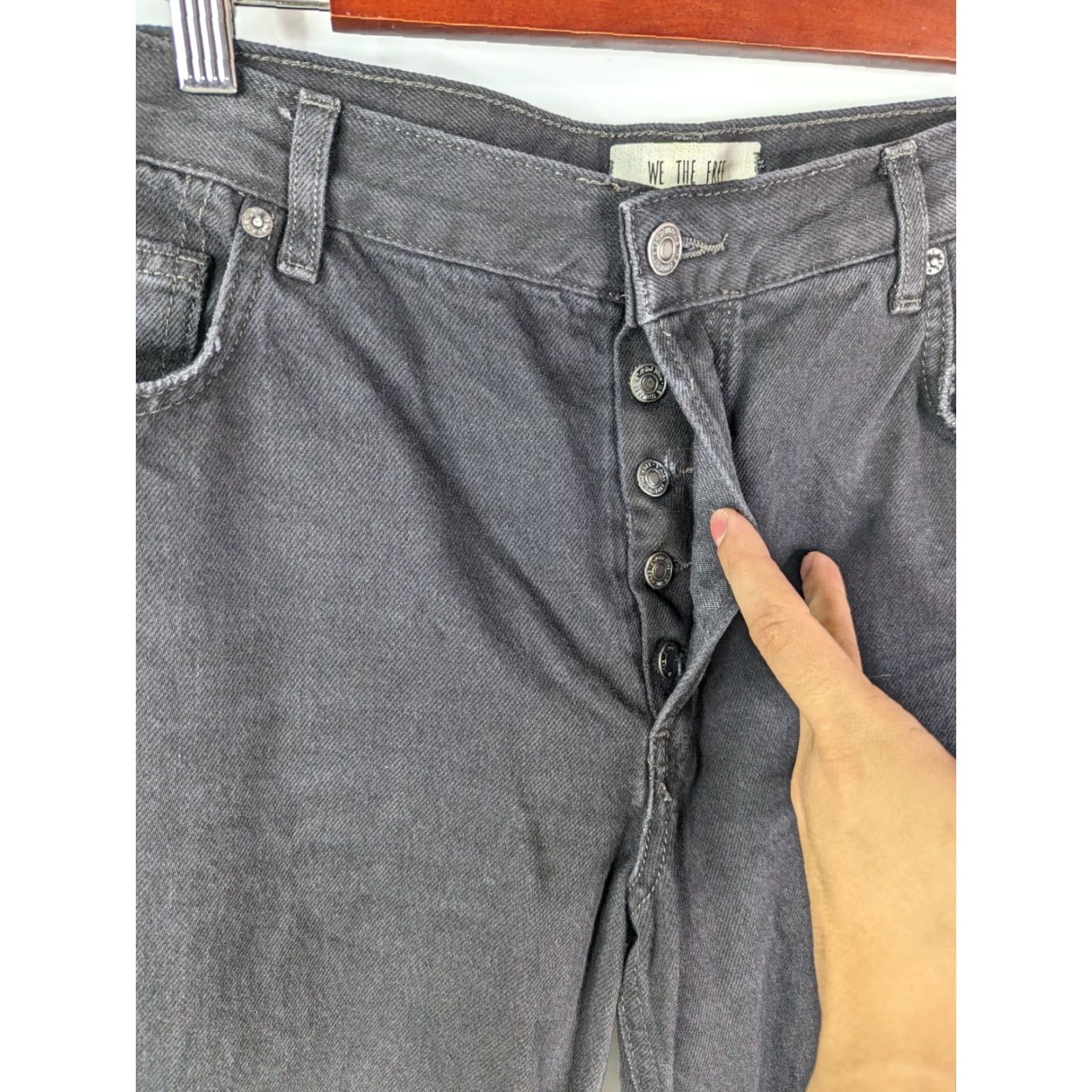 Free People Free People Jeans Maggie Mid Rise Straight Leg 30 Distressed Button Fly 90s Y2K Jeans Black Gray 100% Cotton Denim Women Vintage No Size 30" / US 8 / IT 44 - 5 Thumbnail