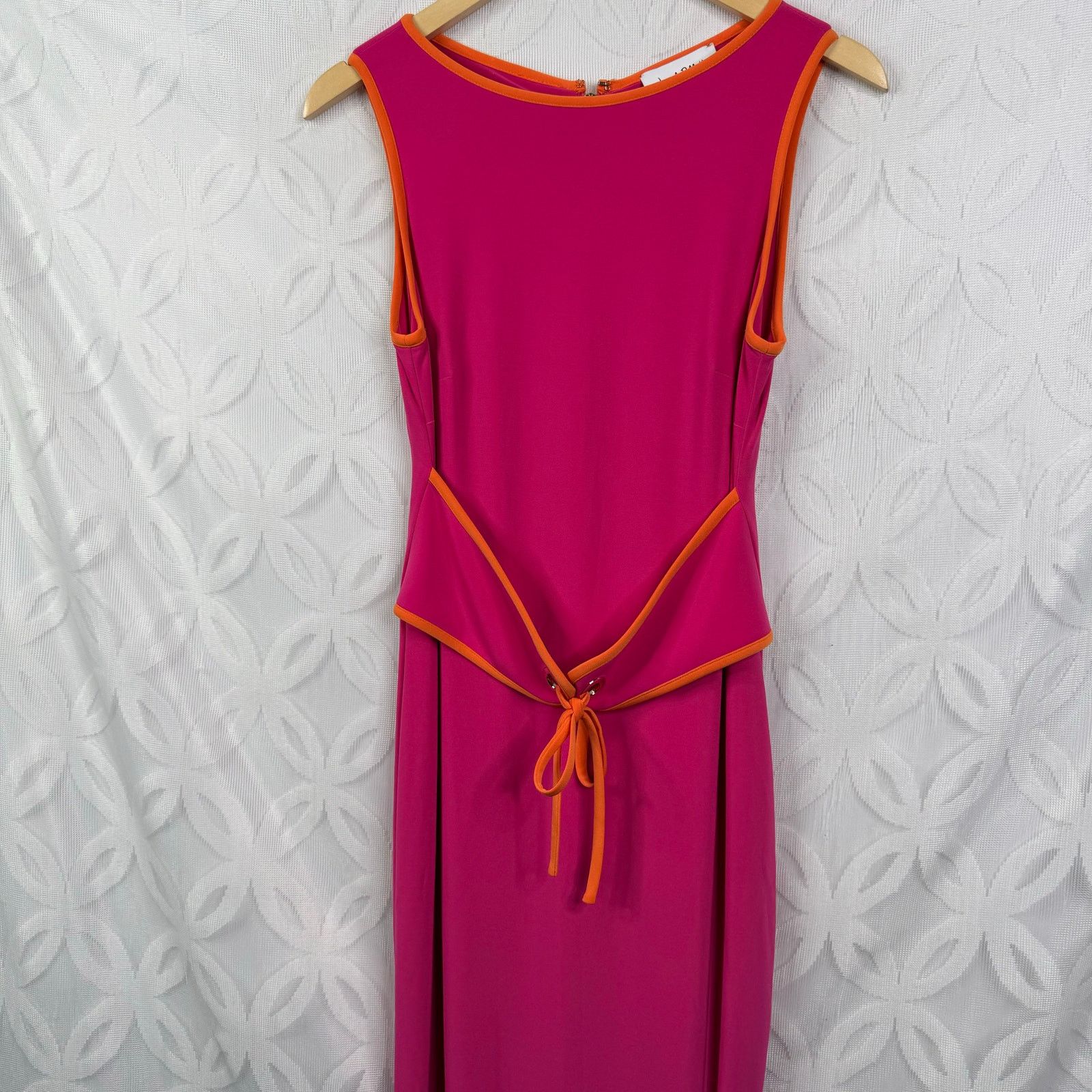 Joseph Ribkoff Pink Sheath Belted Boat-neck Dress