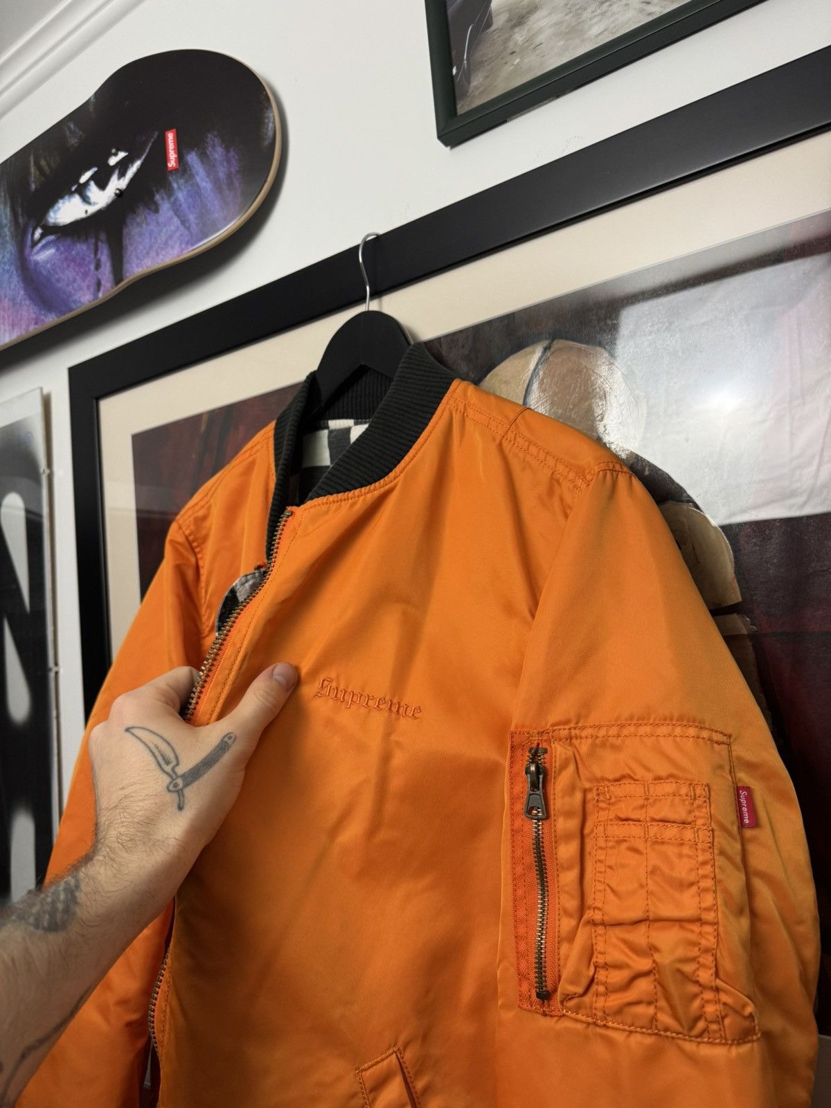 Supreme SS16 Supreme Reversible Checkered MA-1 Bomber Jacket Orange Size US L / EU 52-54 / 3 - 12 Thumbnail
