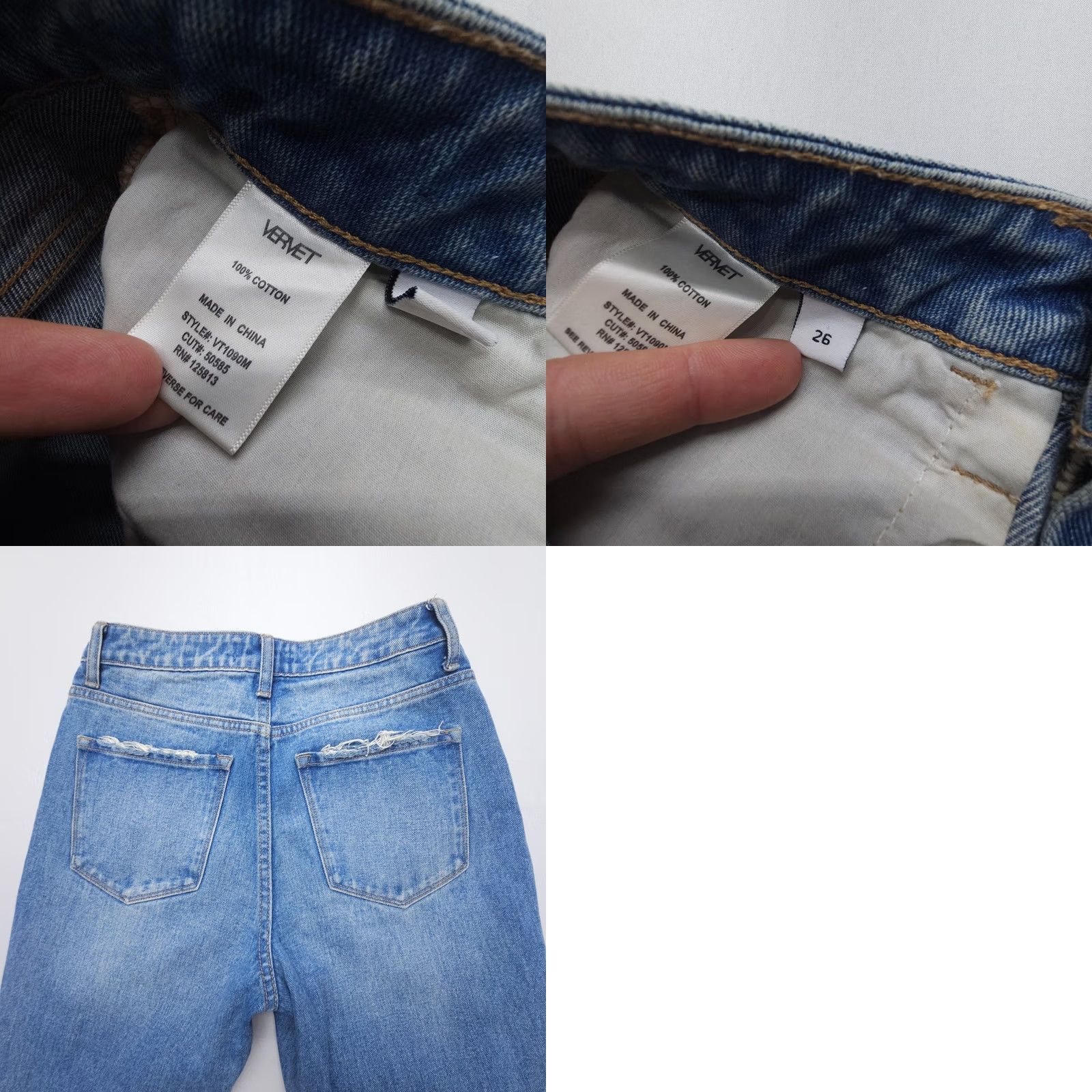 Vintage VERVET Jeans Womens 26 x 26" High Rise Straight Blue Distressed Rigid Cotton Jeans Jeans blue Distressed City 90s Mens Girls Size 26" / US 2 / IT 38 - 8 Thumbnail
