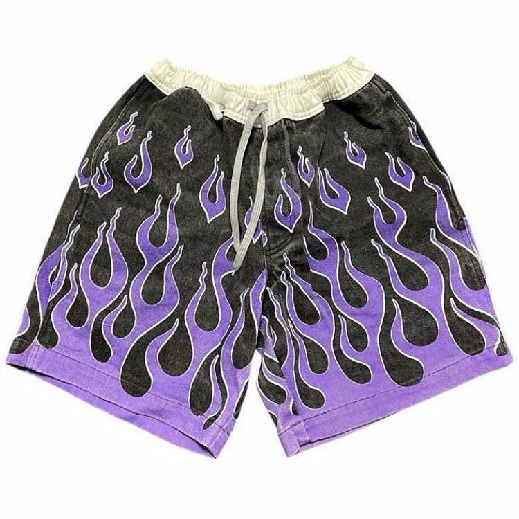 Vintage Purple Flame Print Easy Short Pants Size US 30 / EU 46 - 1 Thumbnail